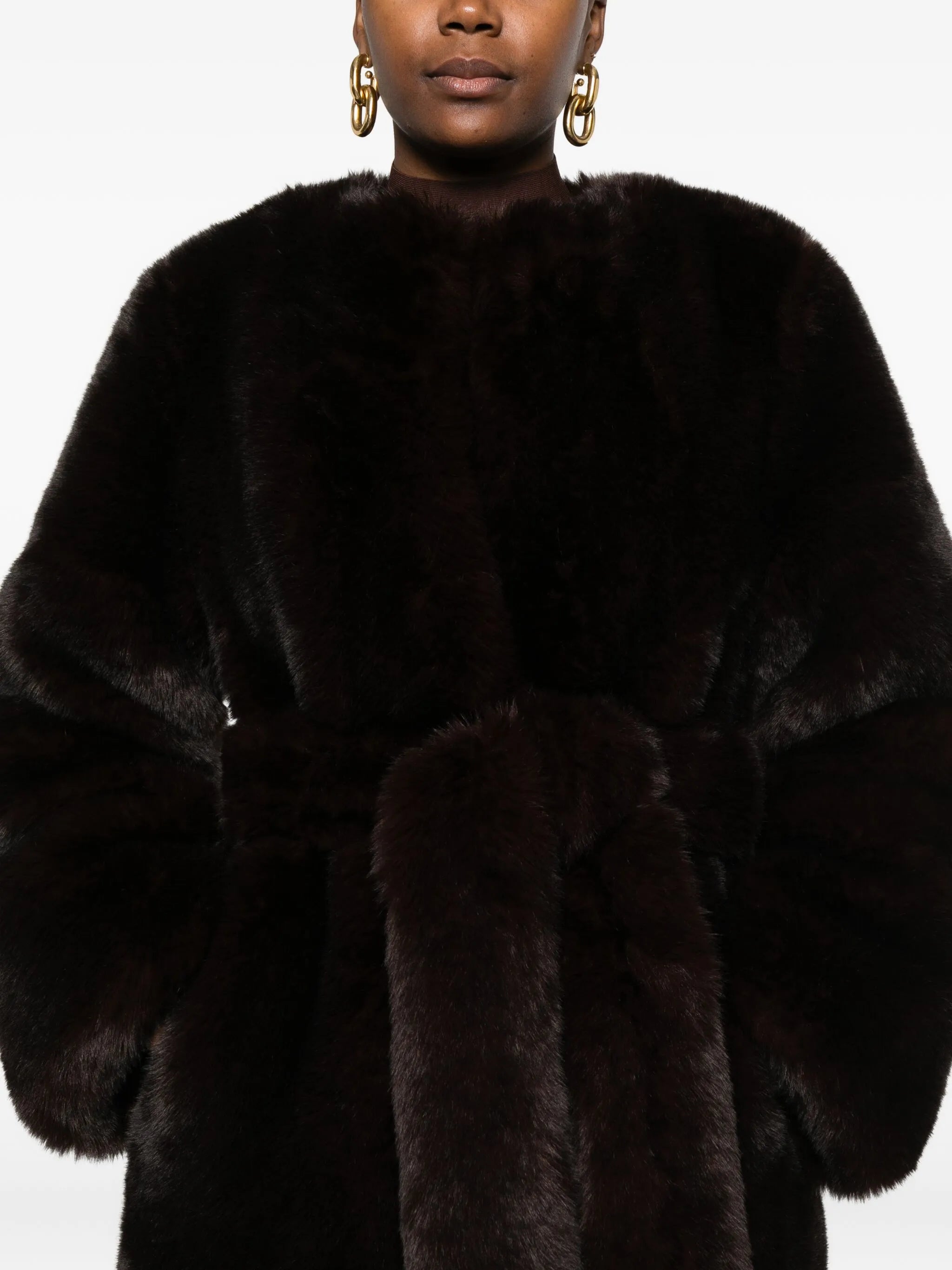 belted faux-fur coat