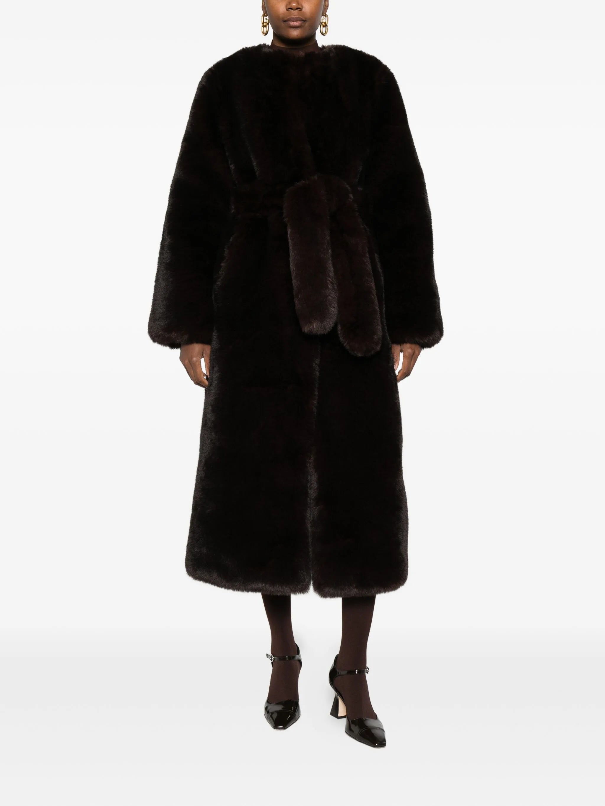 belted faux-fur coat