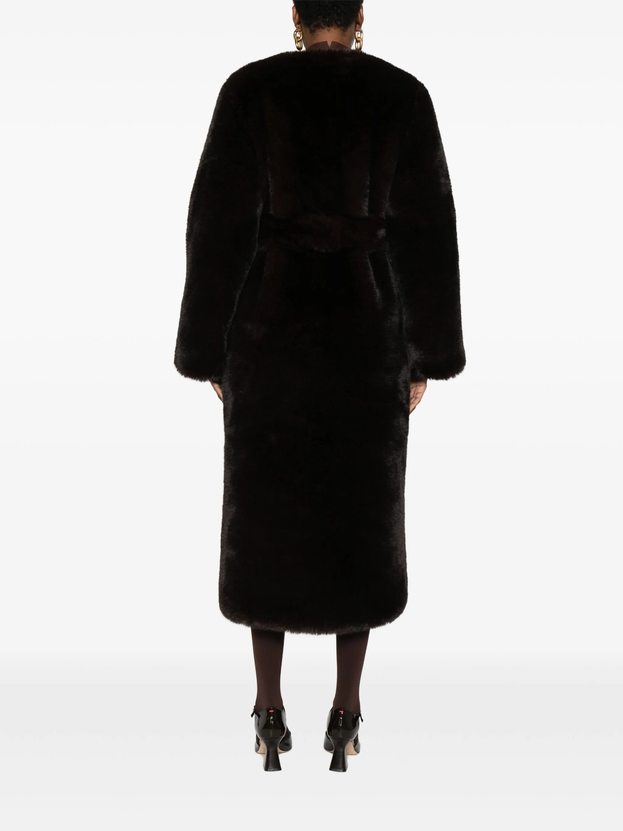 belted faux-fur coat