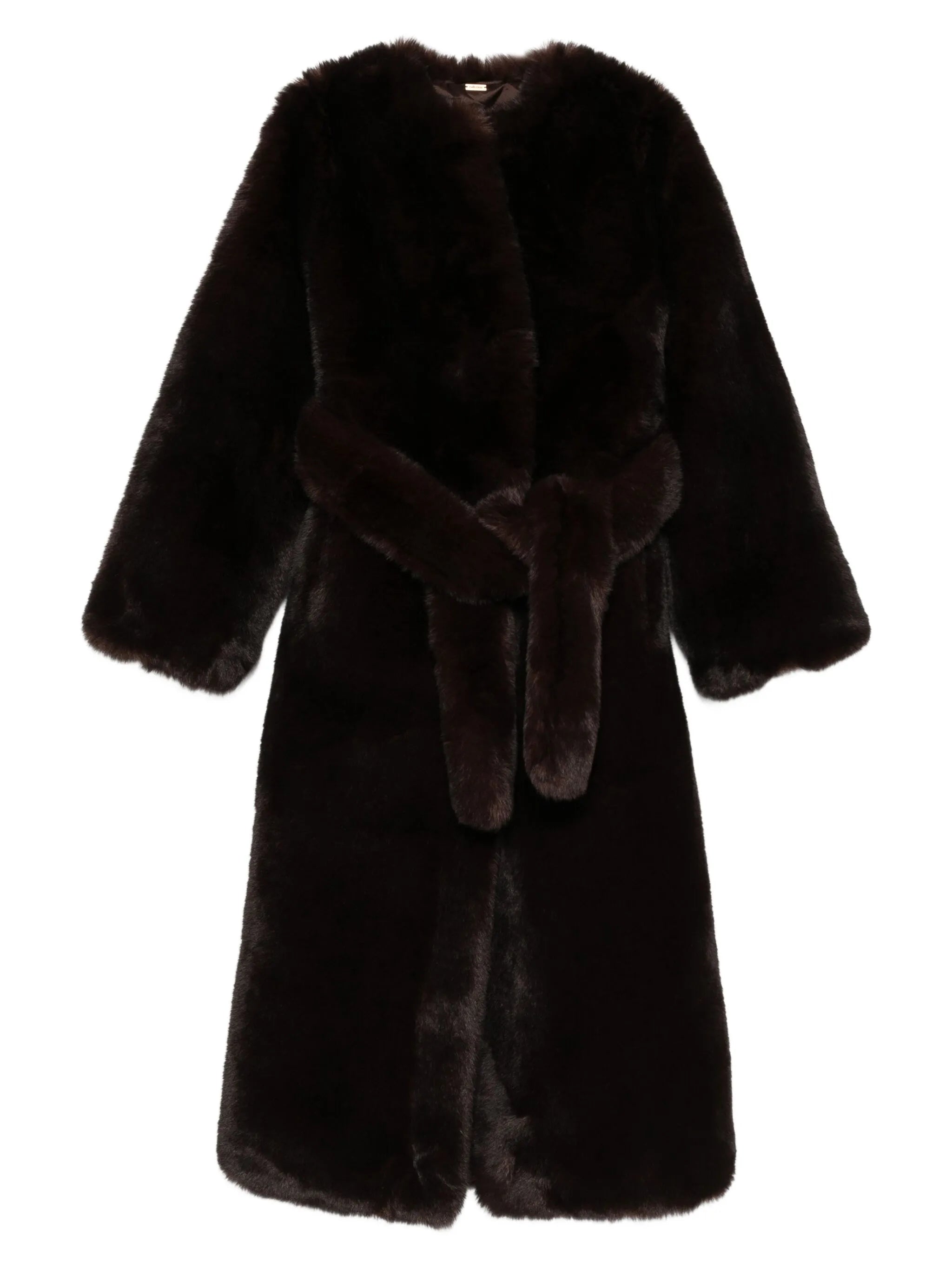belted faux-fur coat