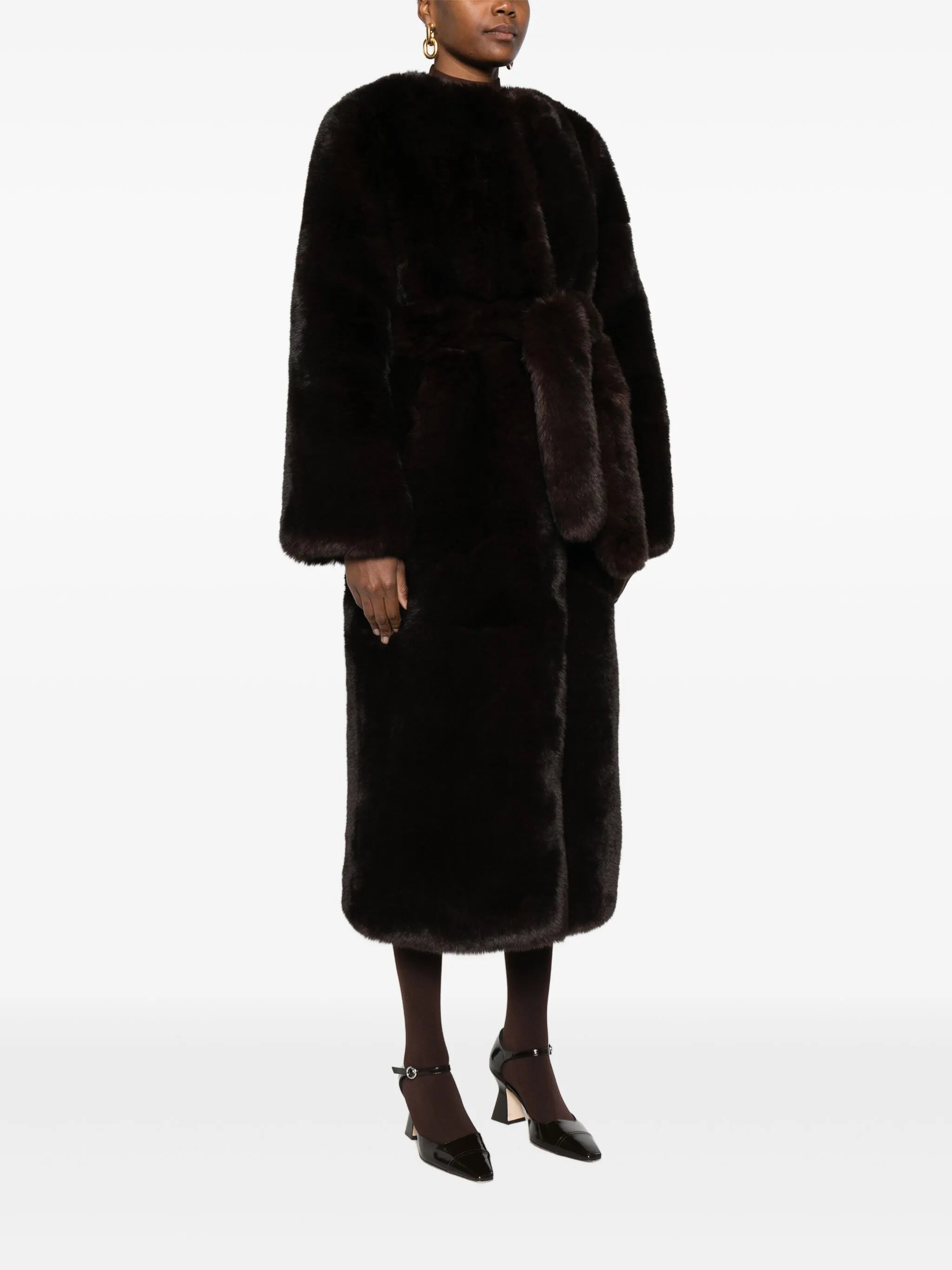 belted faux-fur coat