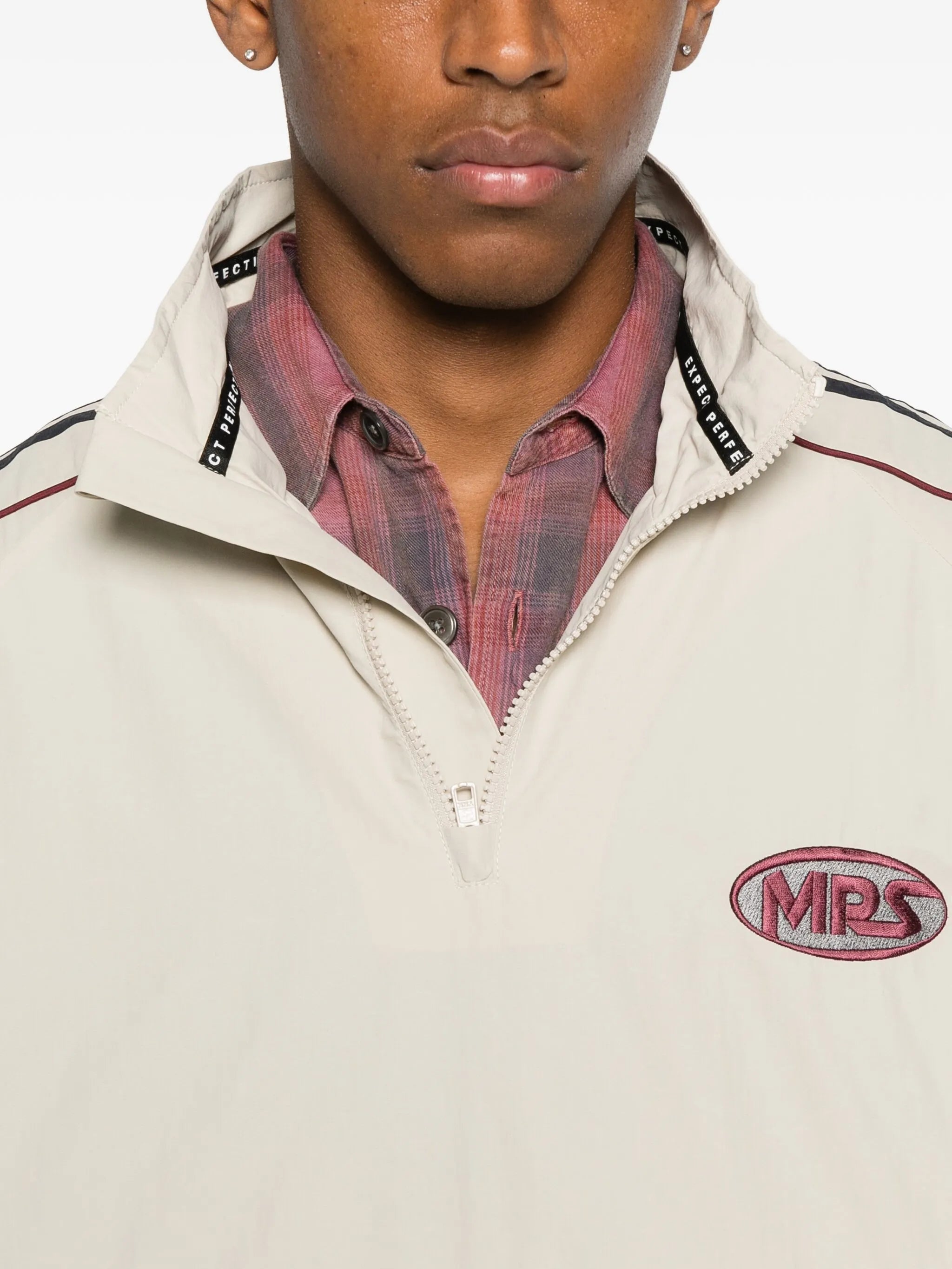 panelled logo-emblem half-zip sweater
