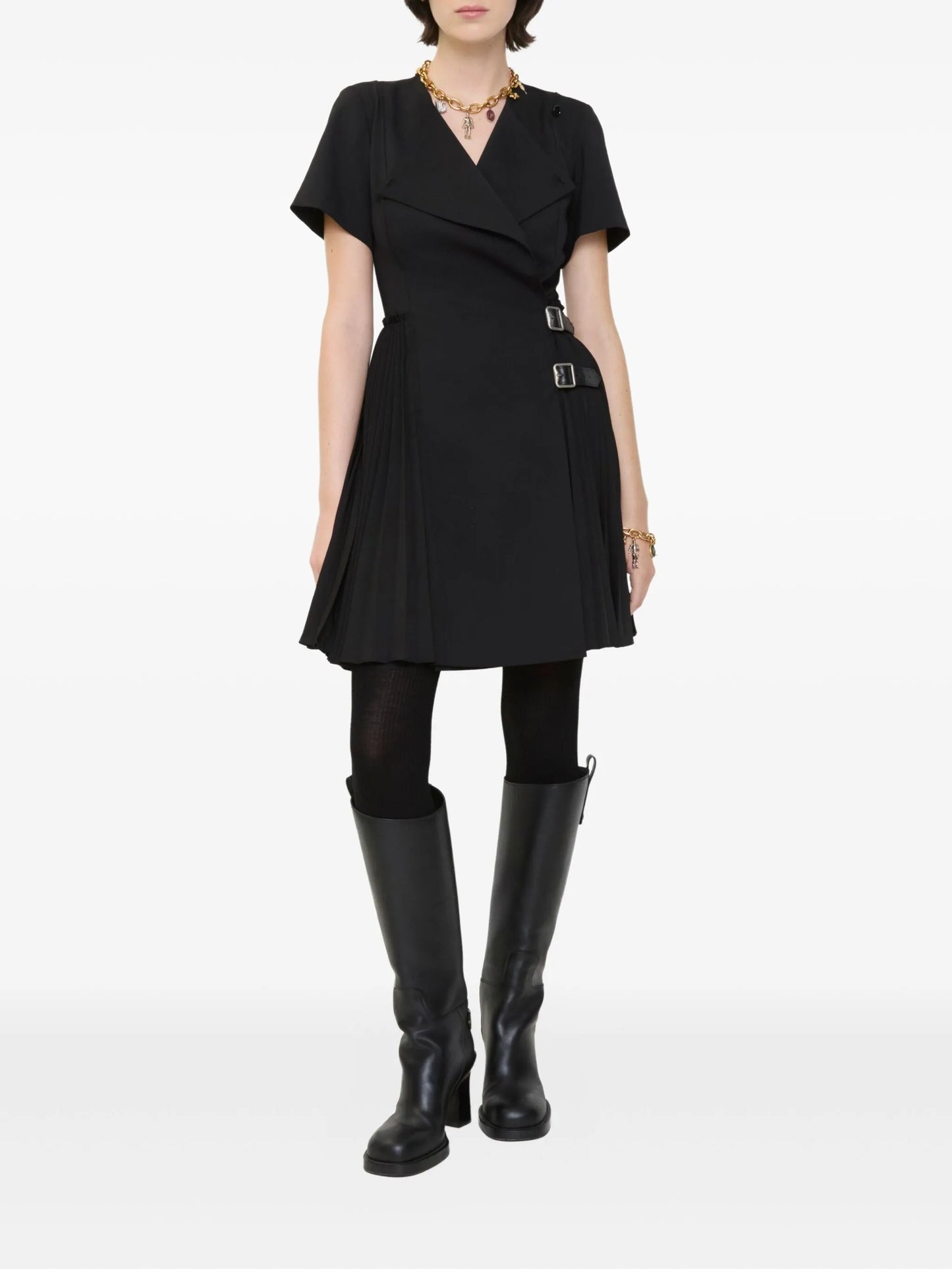 pleated wrap mini dress