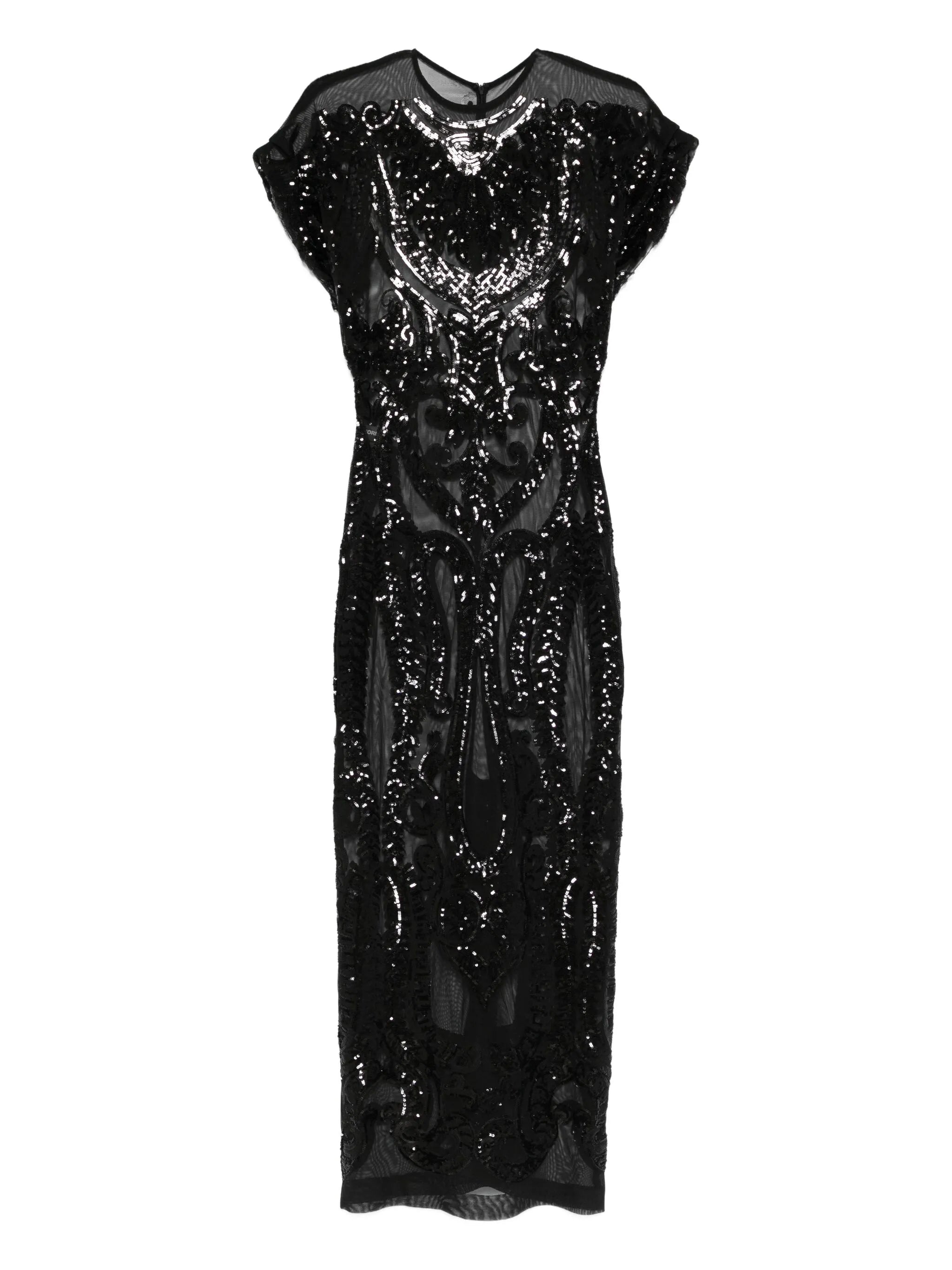 sequin-embellished cap-sleeve midi dress