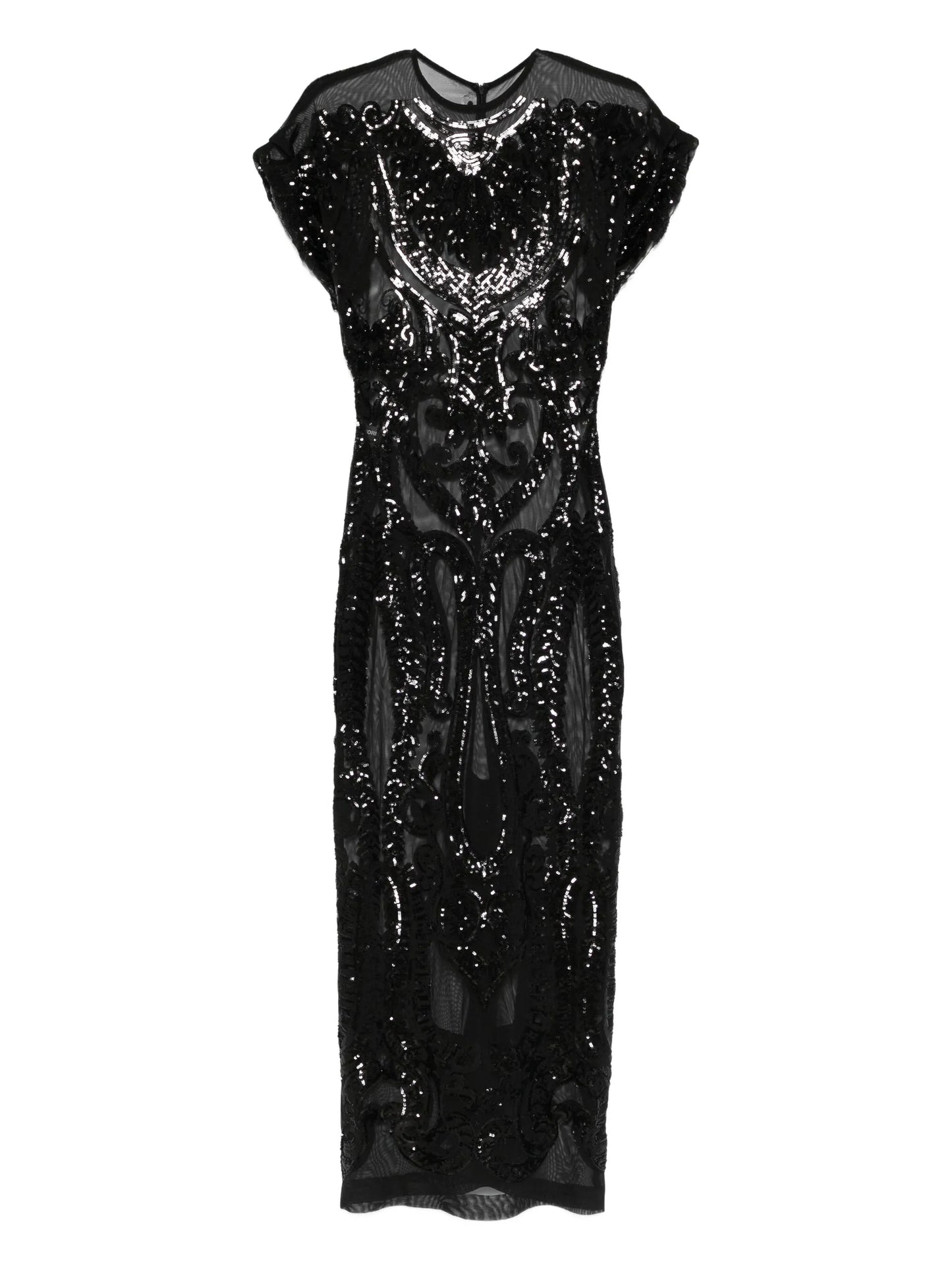sequin-embellished cap-sleeve midi dress