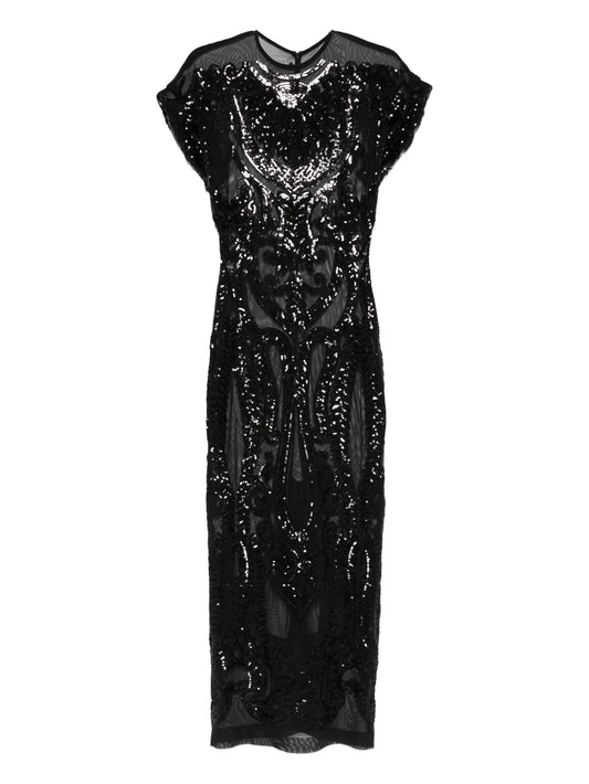 sequin-embellished cap-sleeve midi dress