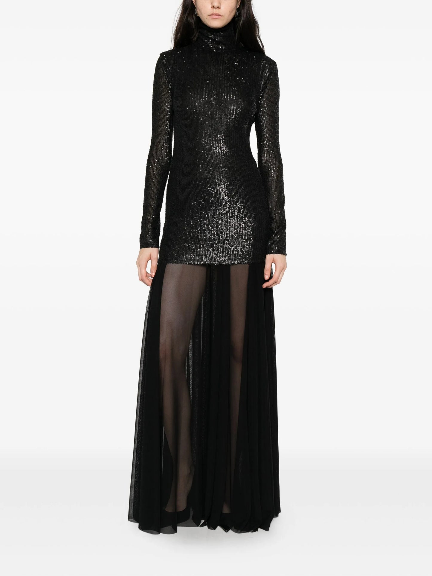 sequin-embellished roll-neck gown