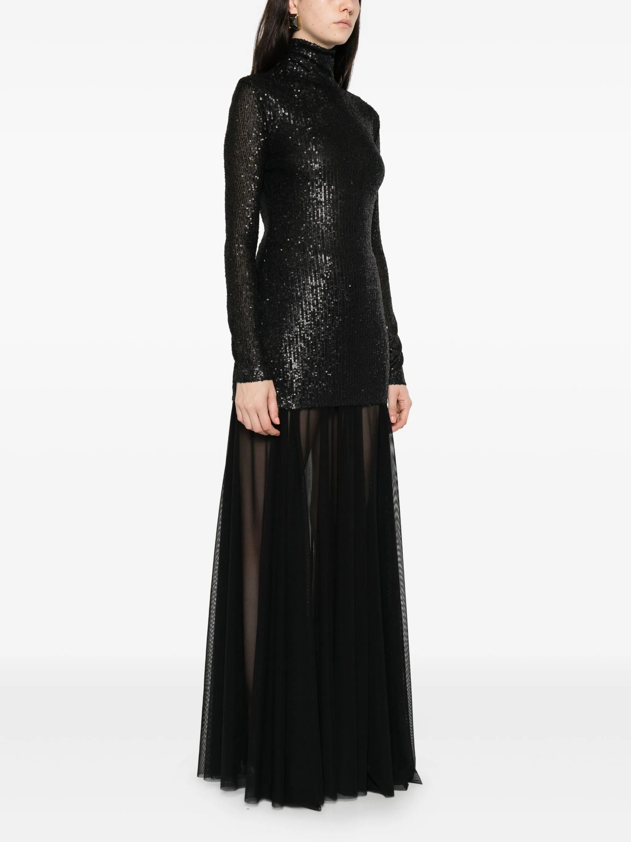 sequin-embellished roll-neck gown
