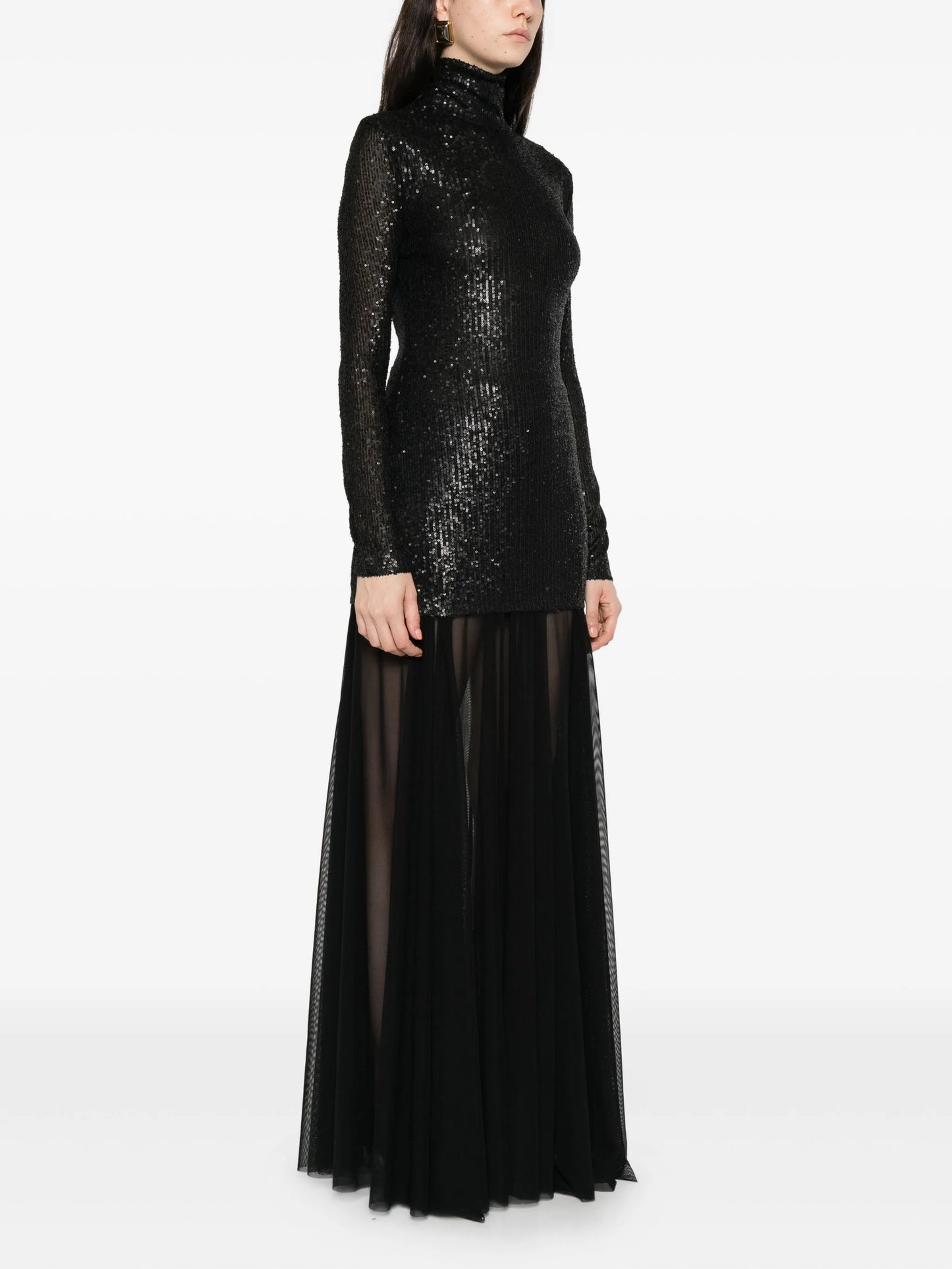 sequin-embellished roll-neck gown
