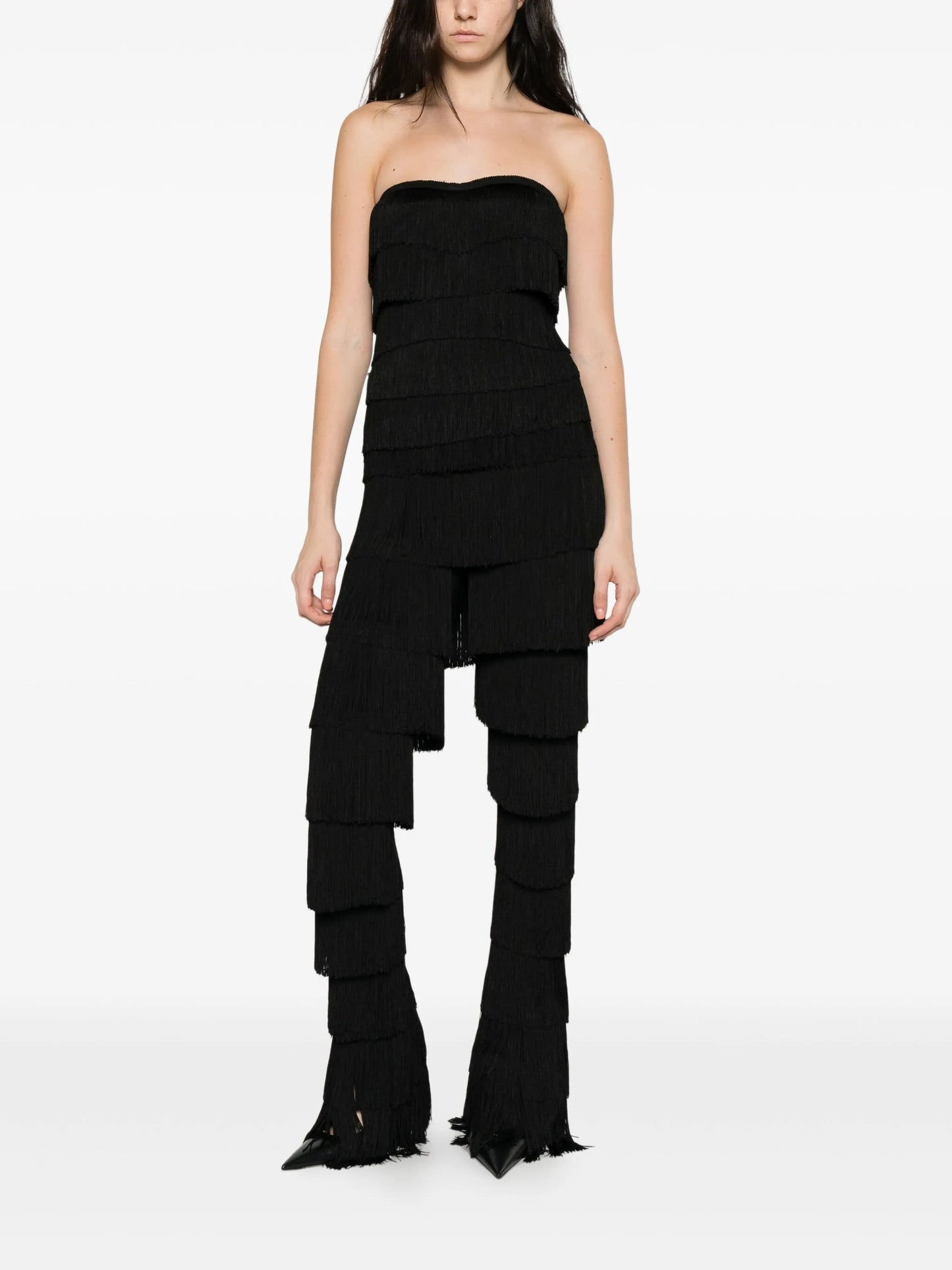 fringed strapless tank top