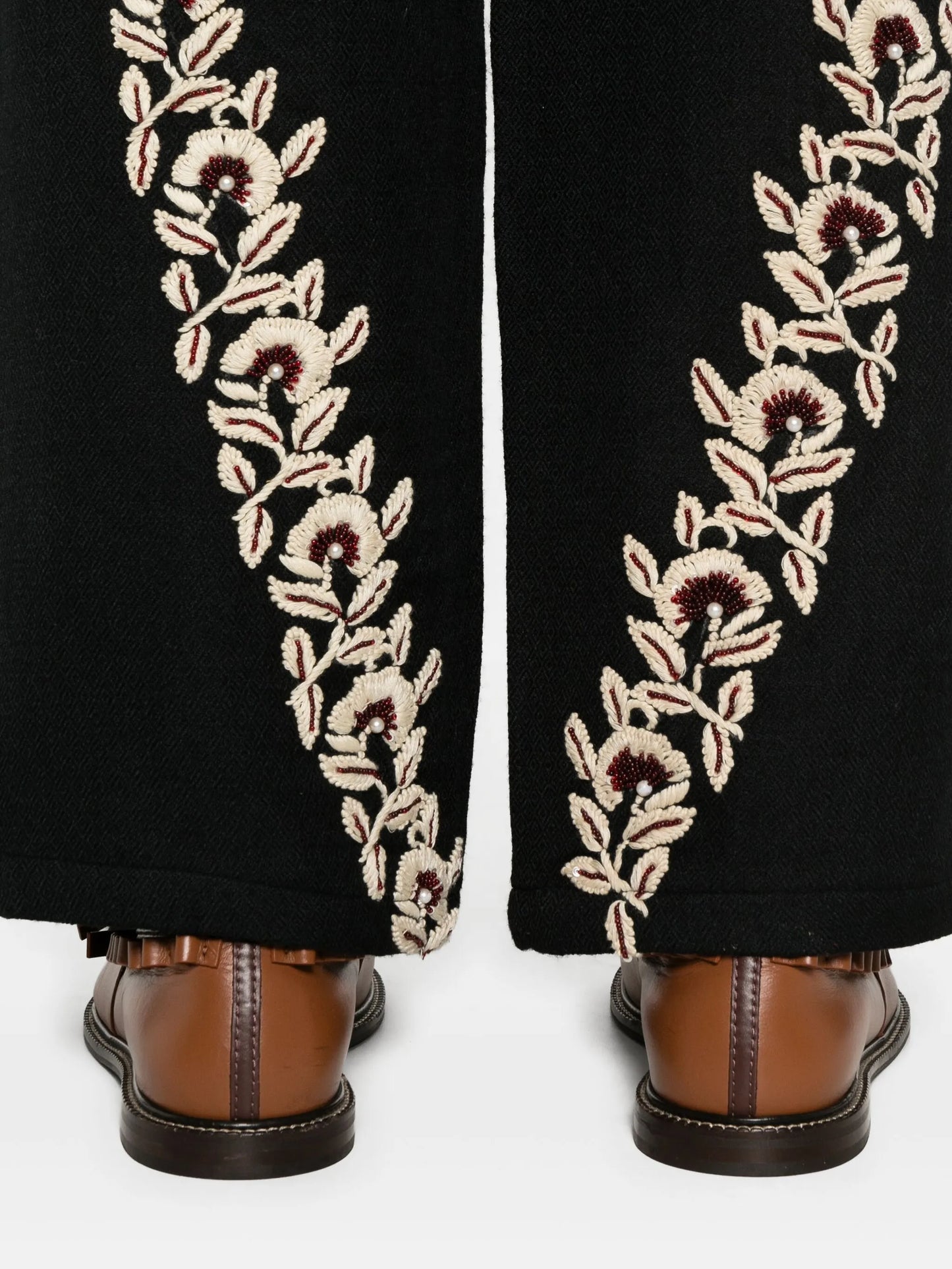 floral-embroidered trousers