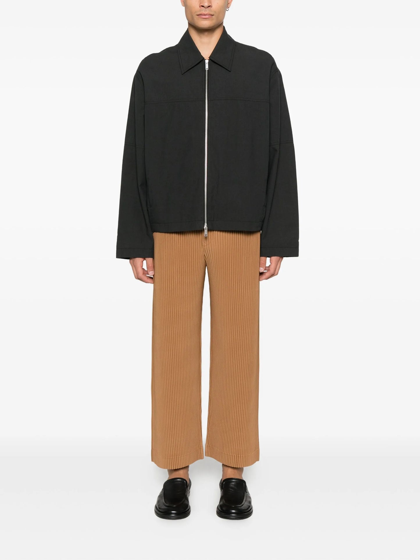 plissé straight-leg trousers