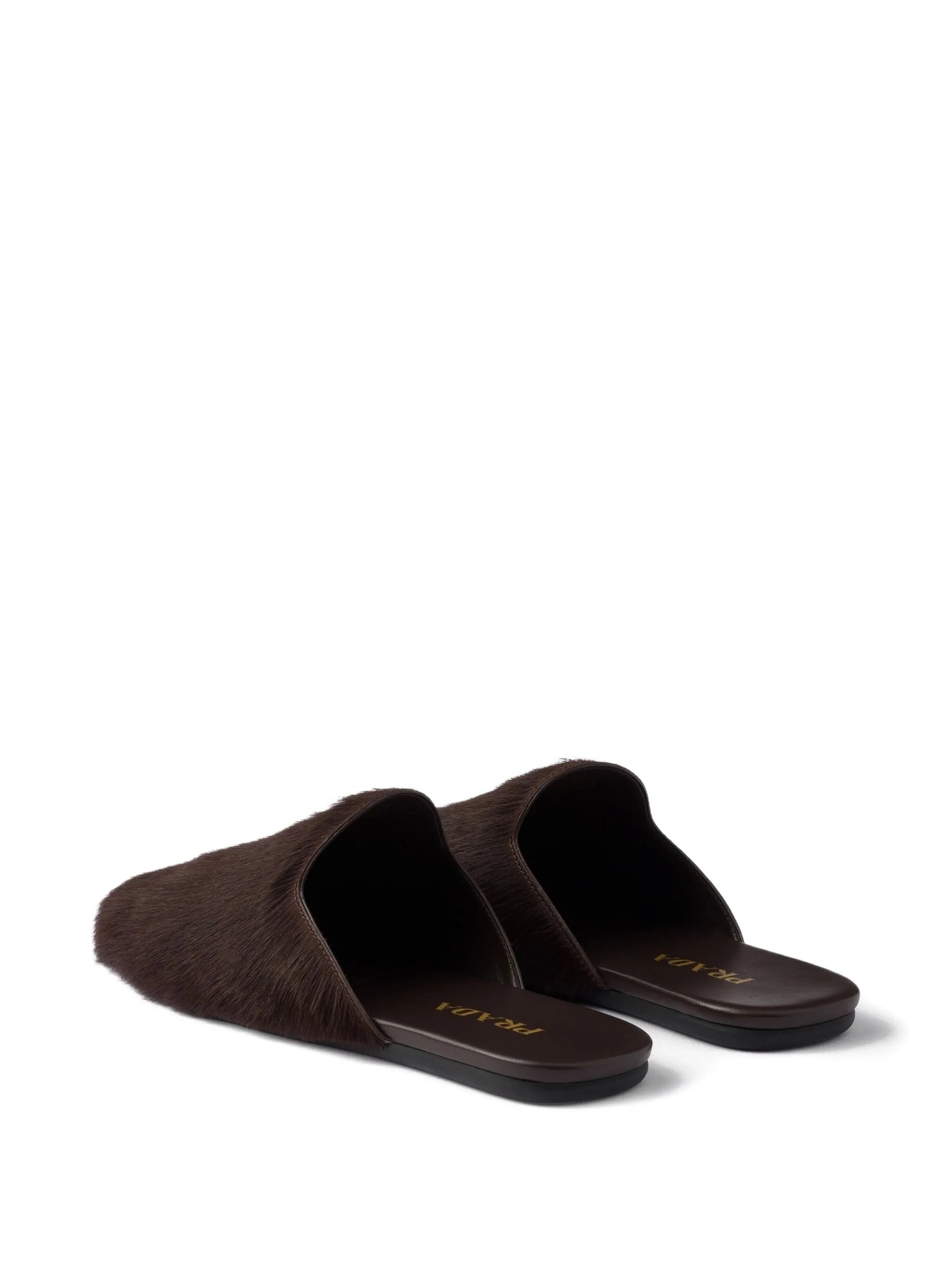 logo-plaque hair-calf mules