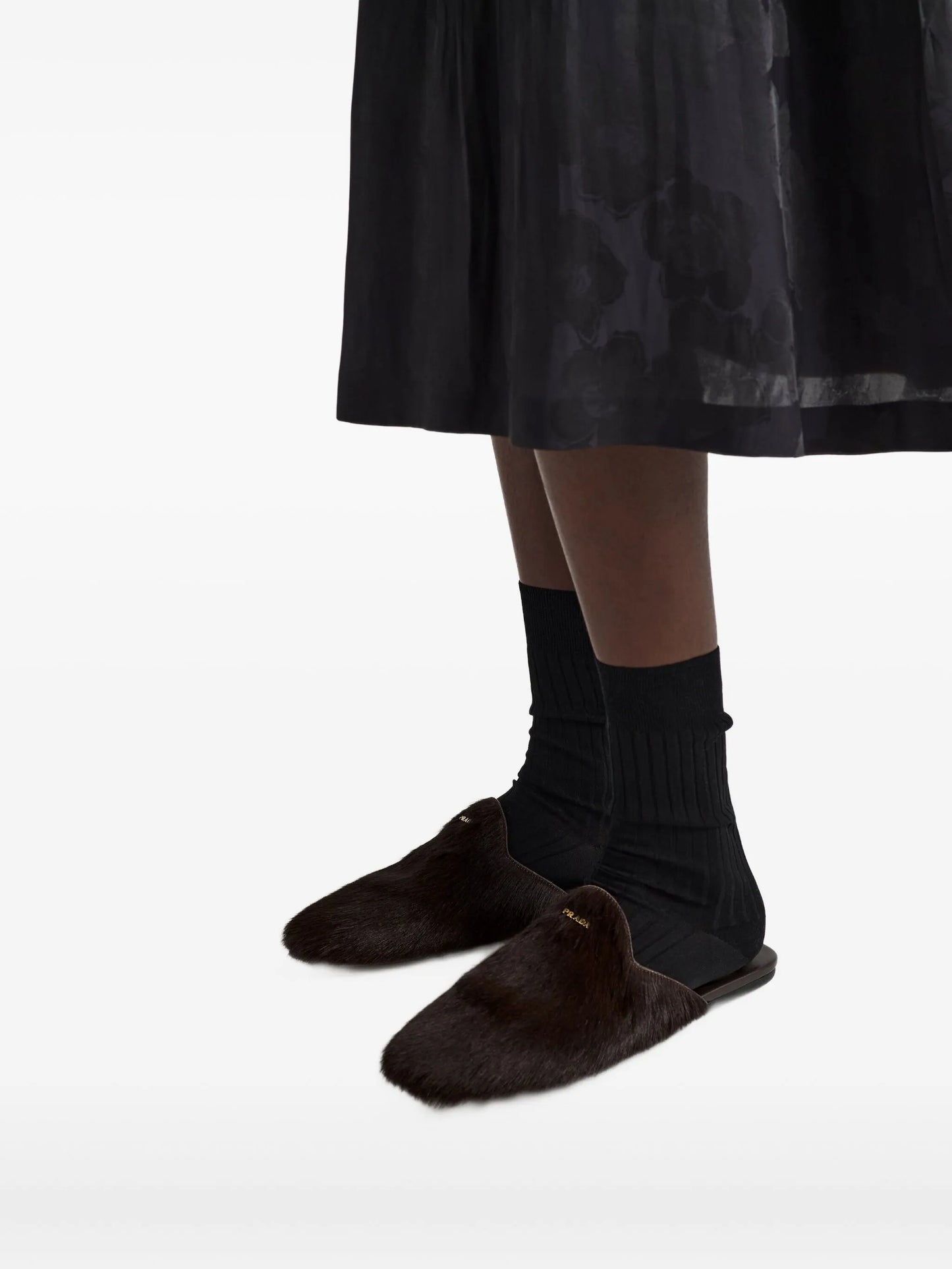 logo-plaque hair-calf mules