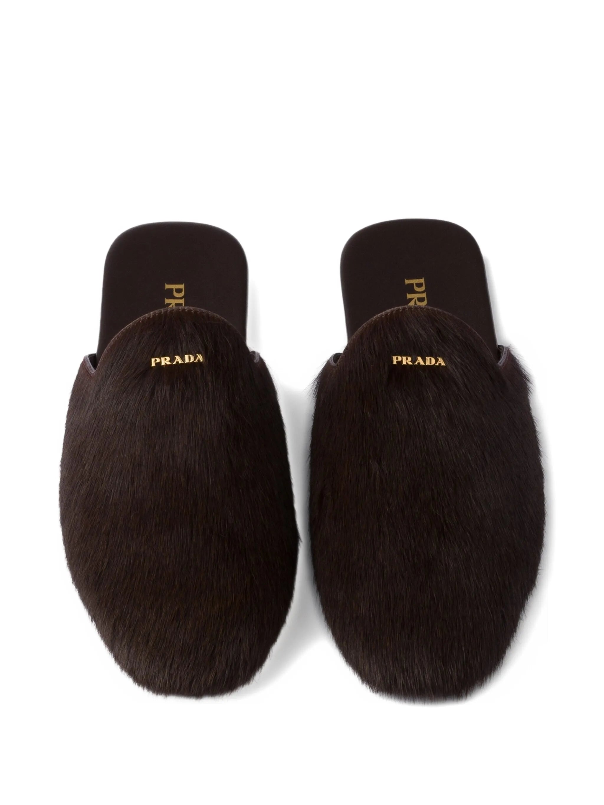 logo-plaque hair-calf mules
