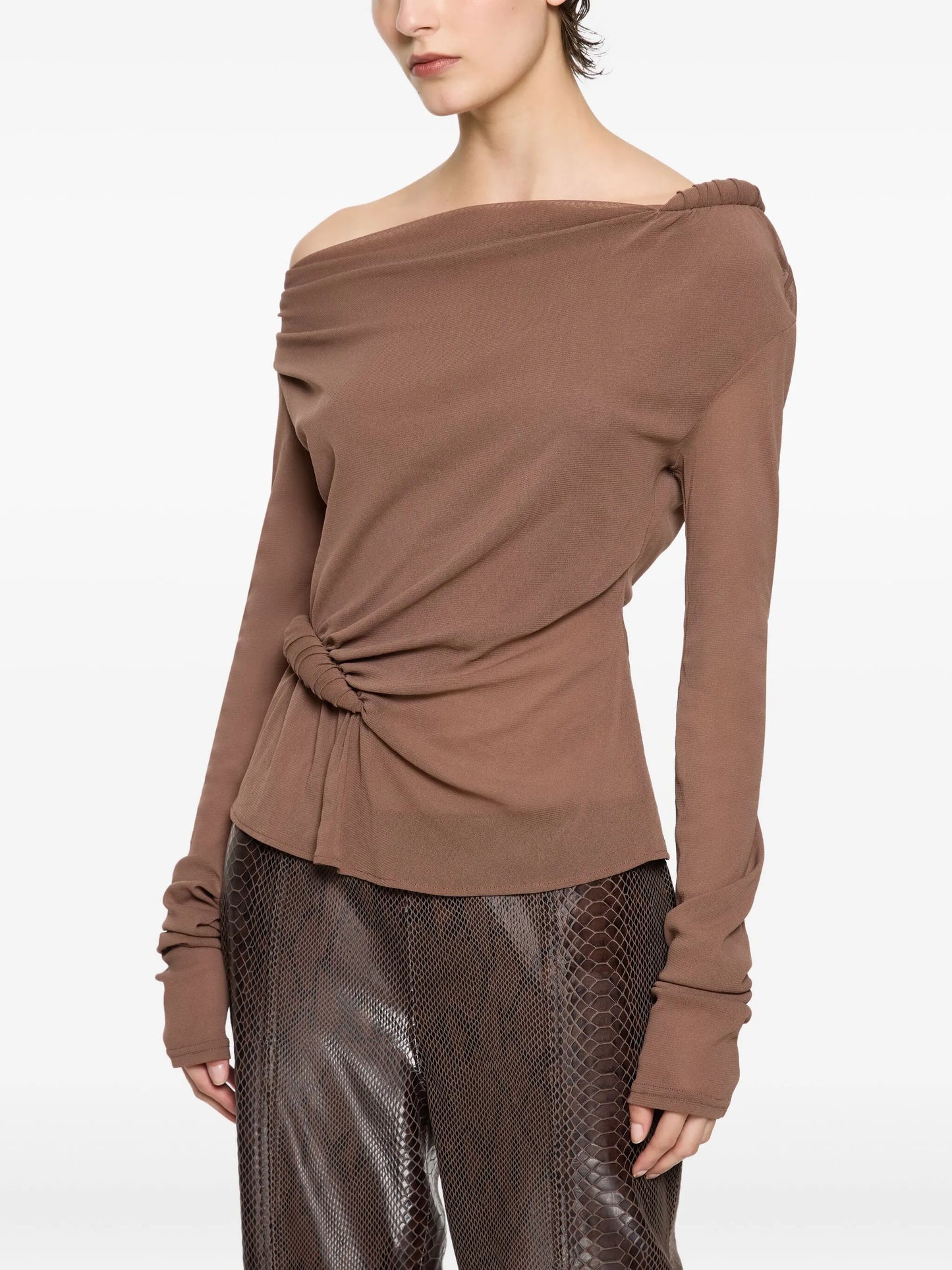 Croissant long-sleeve knot-detail top