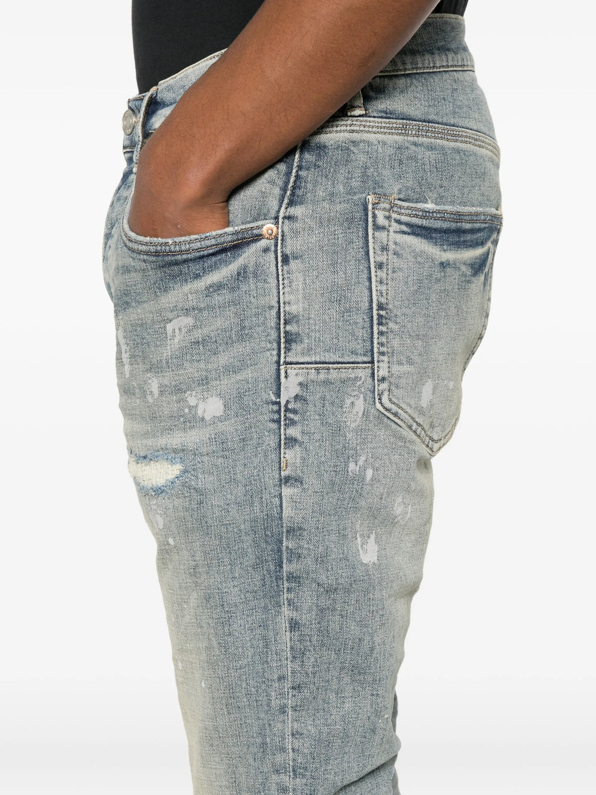 P001 Worn Indigo slashed paint pants