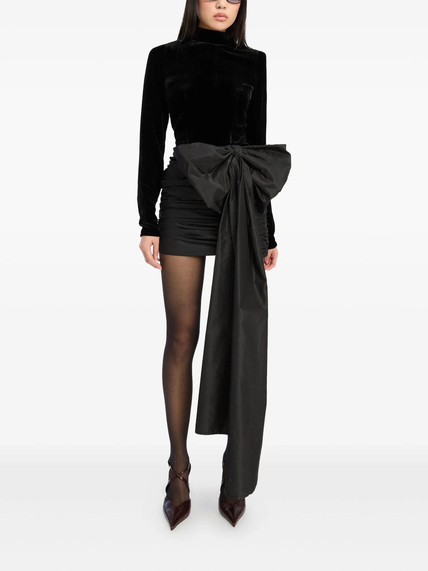 velvet-bow mini dress