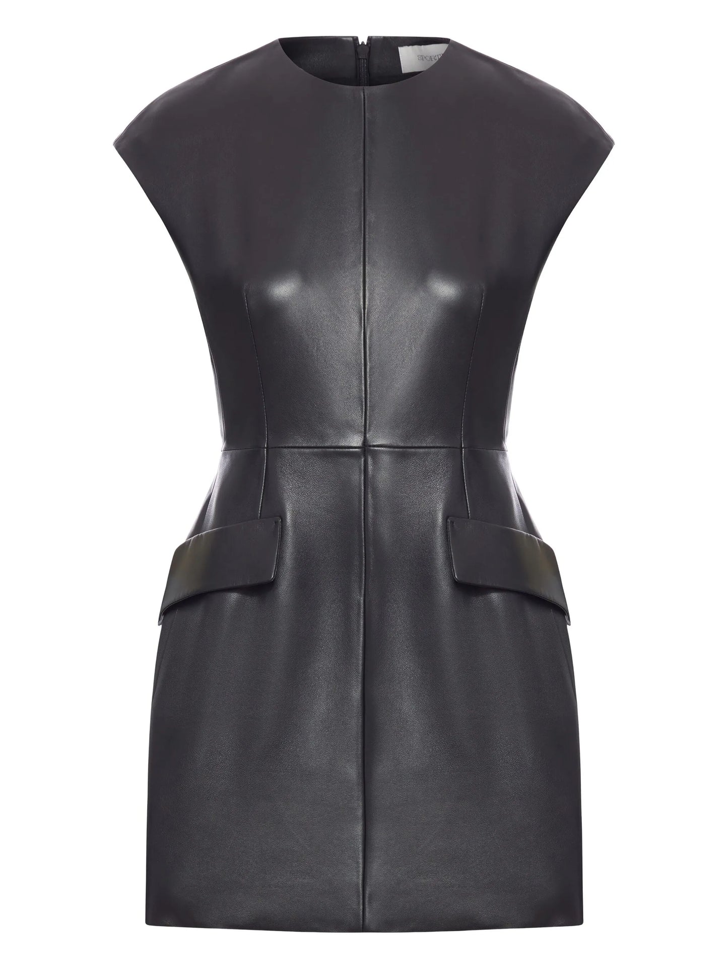 flap-pocket leather mini dress