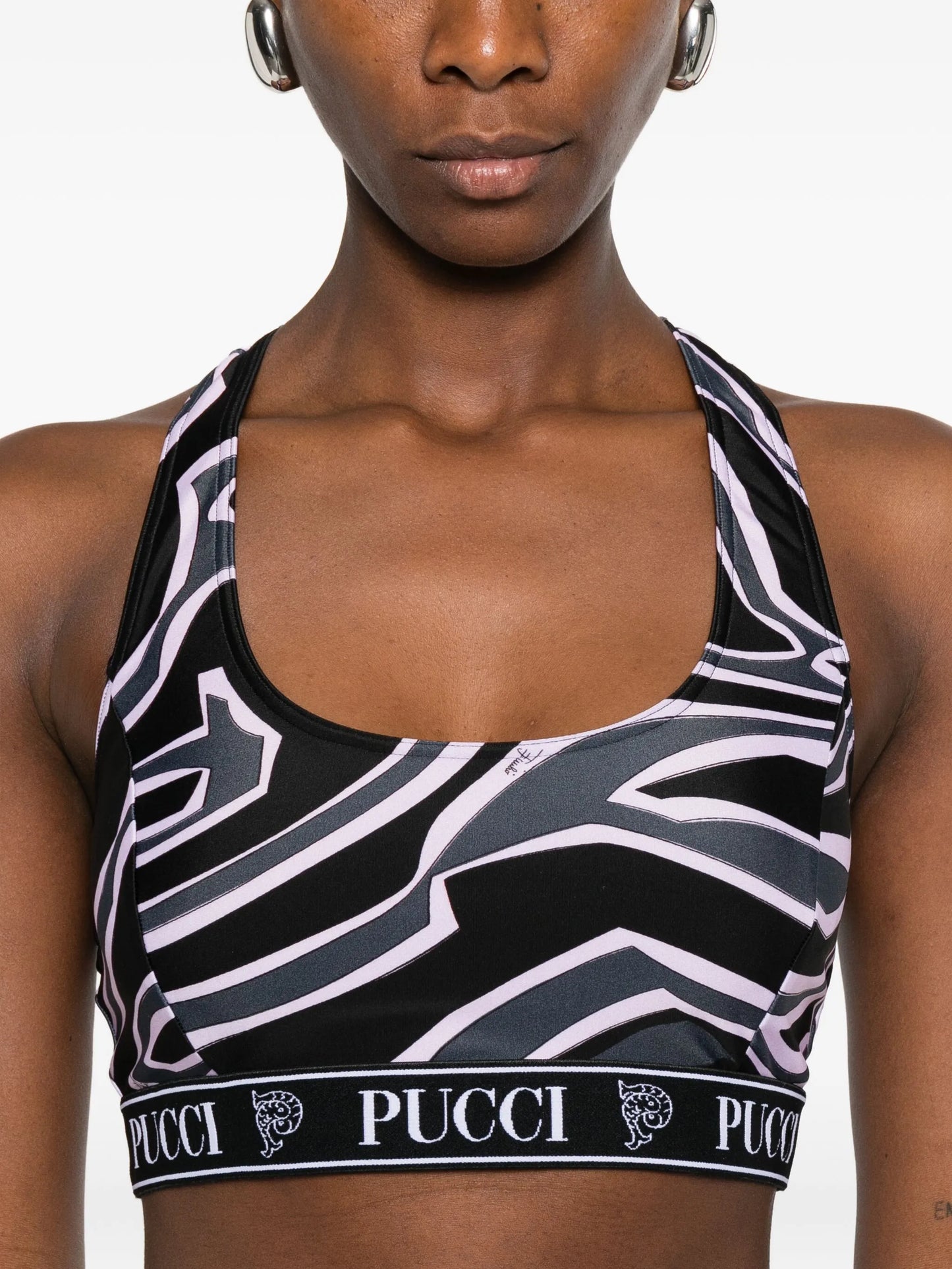 racer-neck print bra