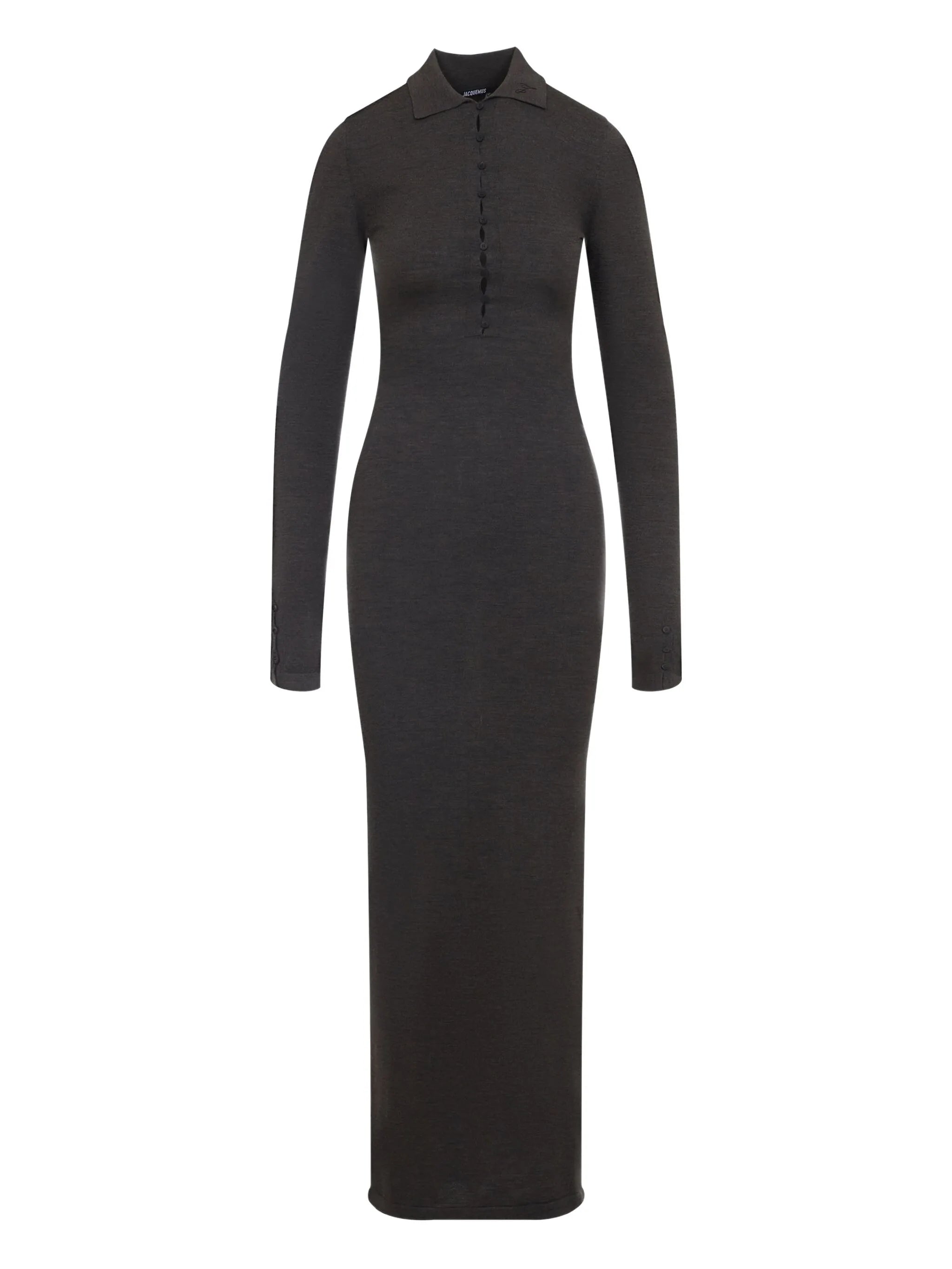 polo-neck button-front maxi dress