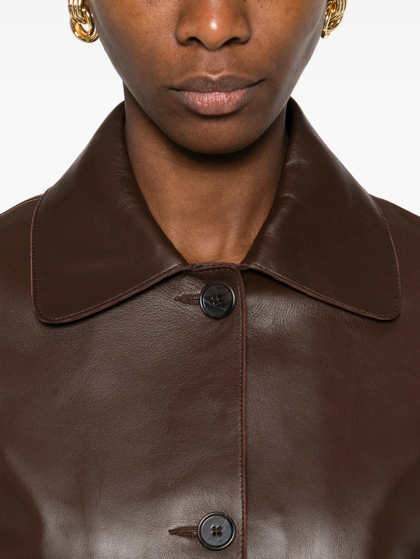 buttoned collared leather jacket