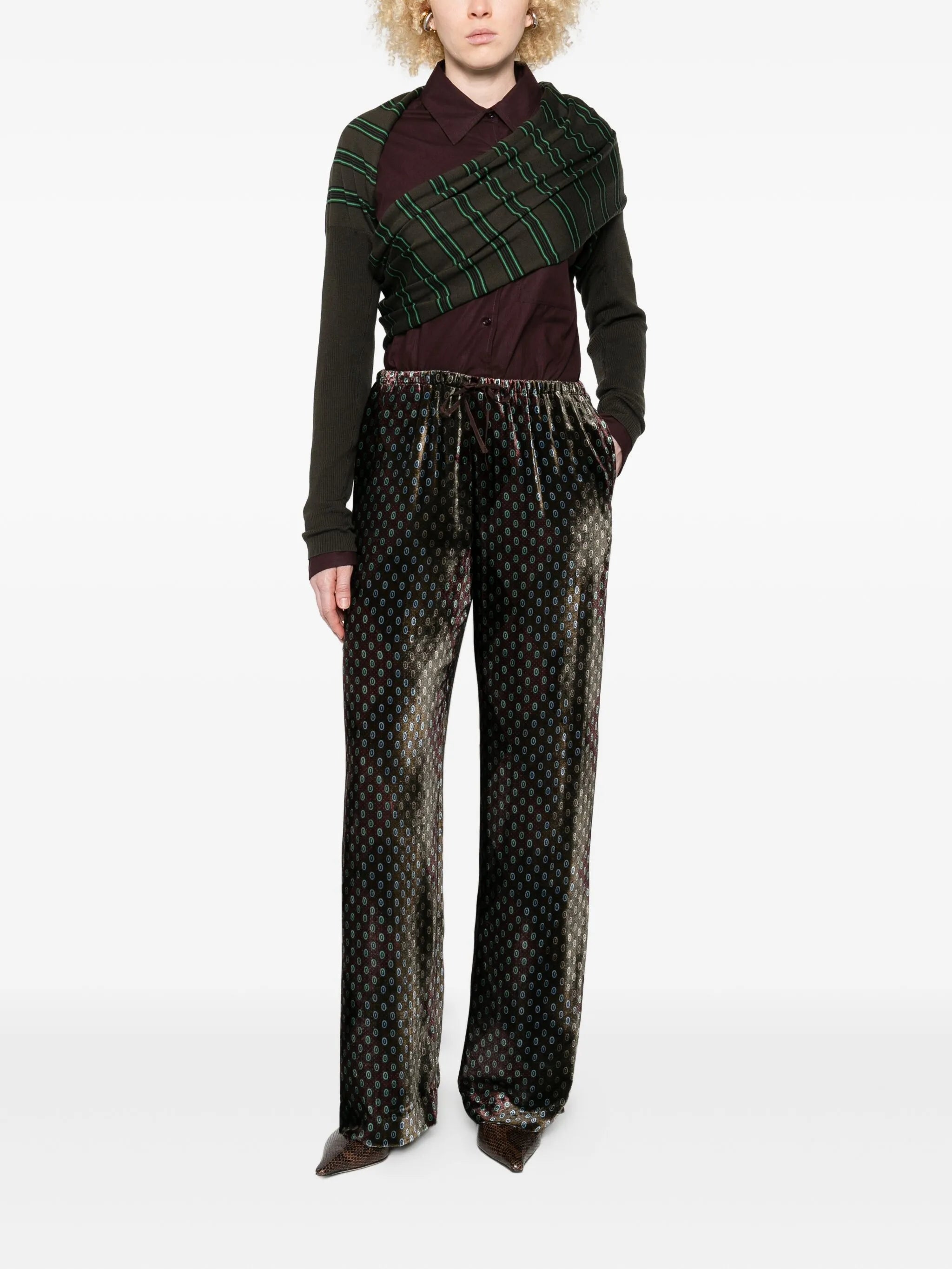 elasticated-waist velvet trousers
