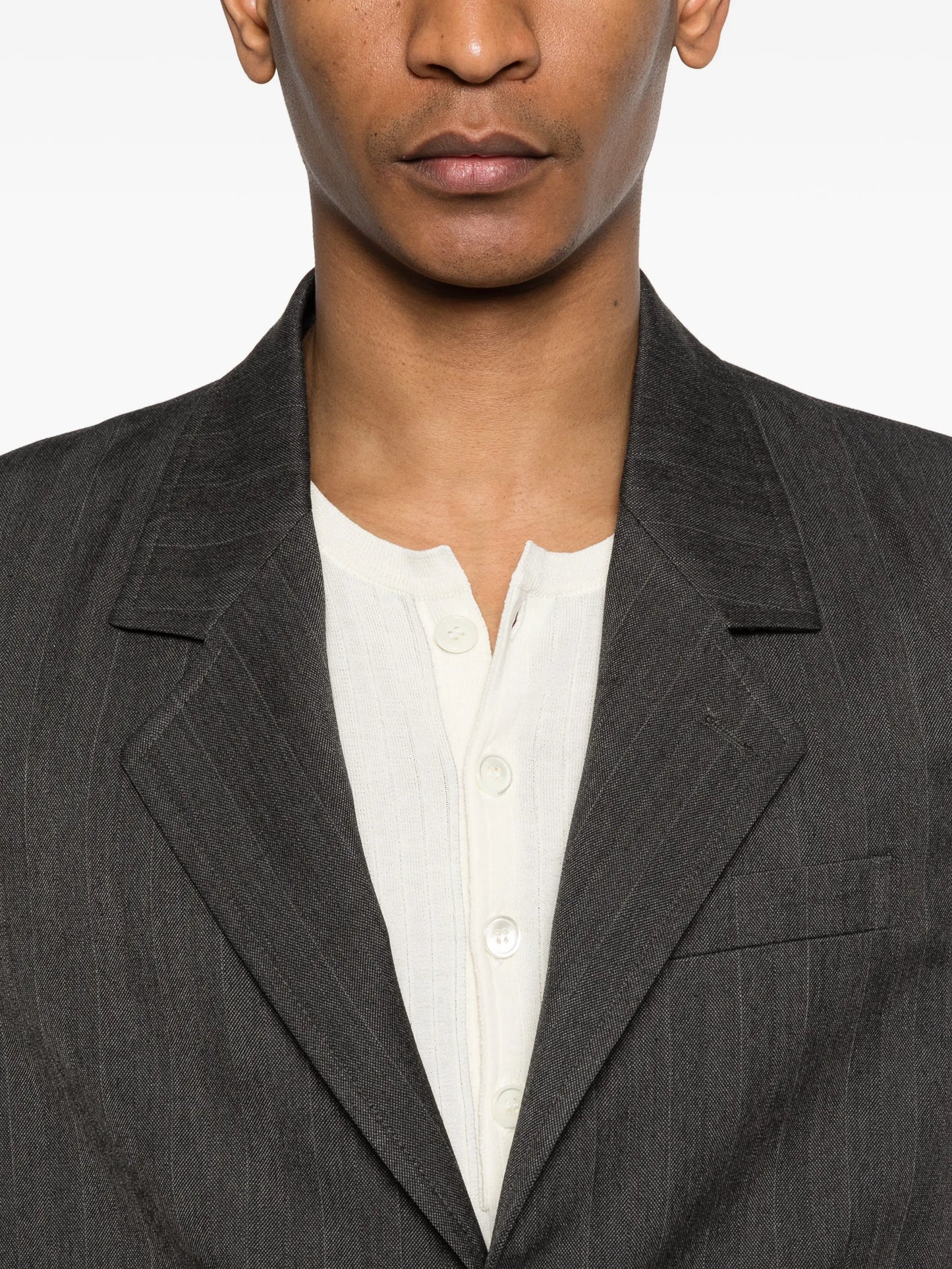 pinstriped herringbone blazer