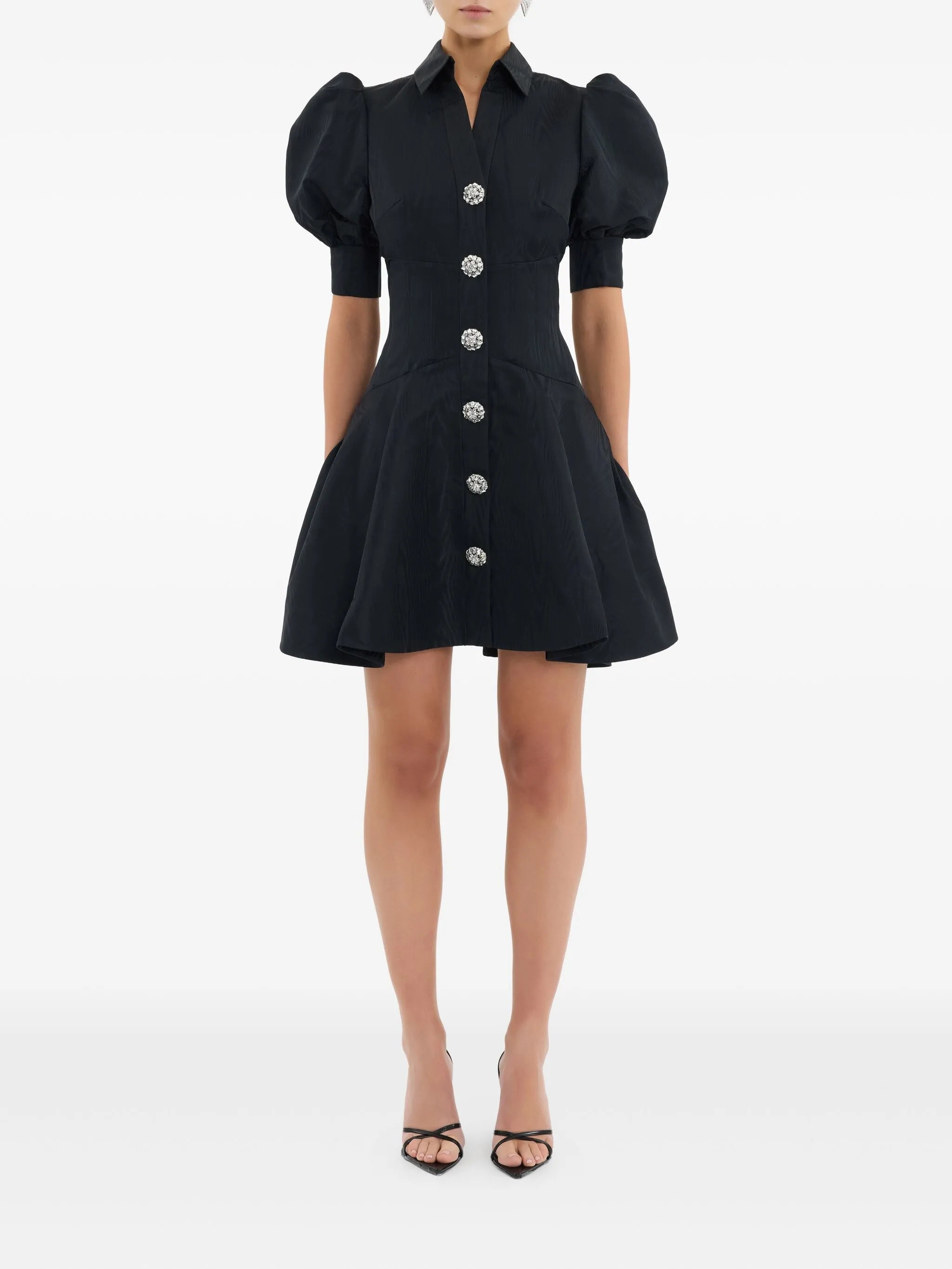 Narcissa button puff-sleeve mini dress