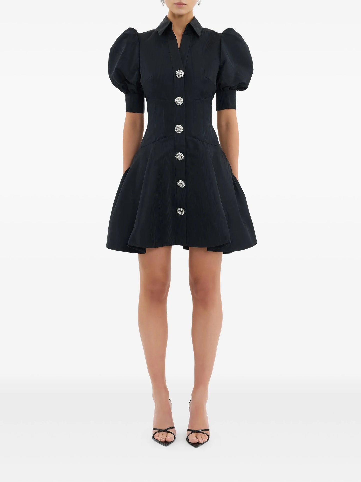 Narcissa button puff-sleeve mini dress