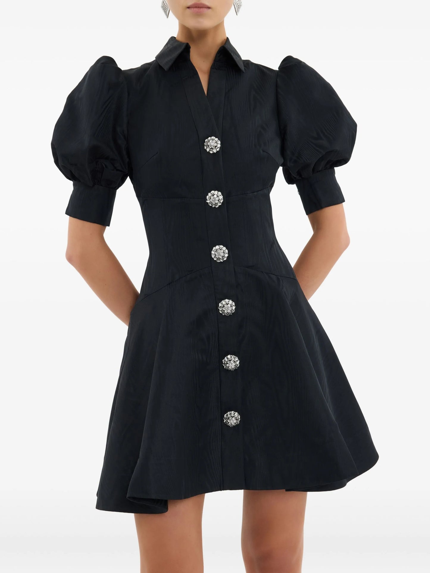 Narcissa button puff-sleeve mini dress