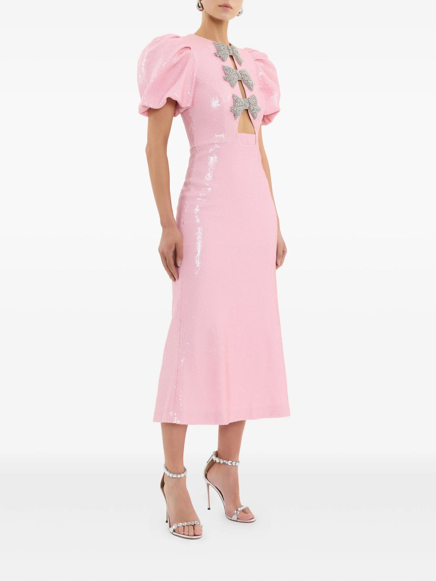 bow puff-sleeve lydia midi dress