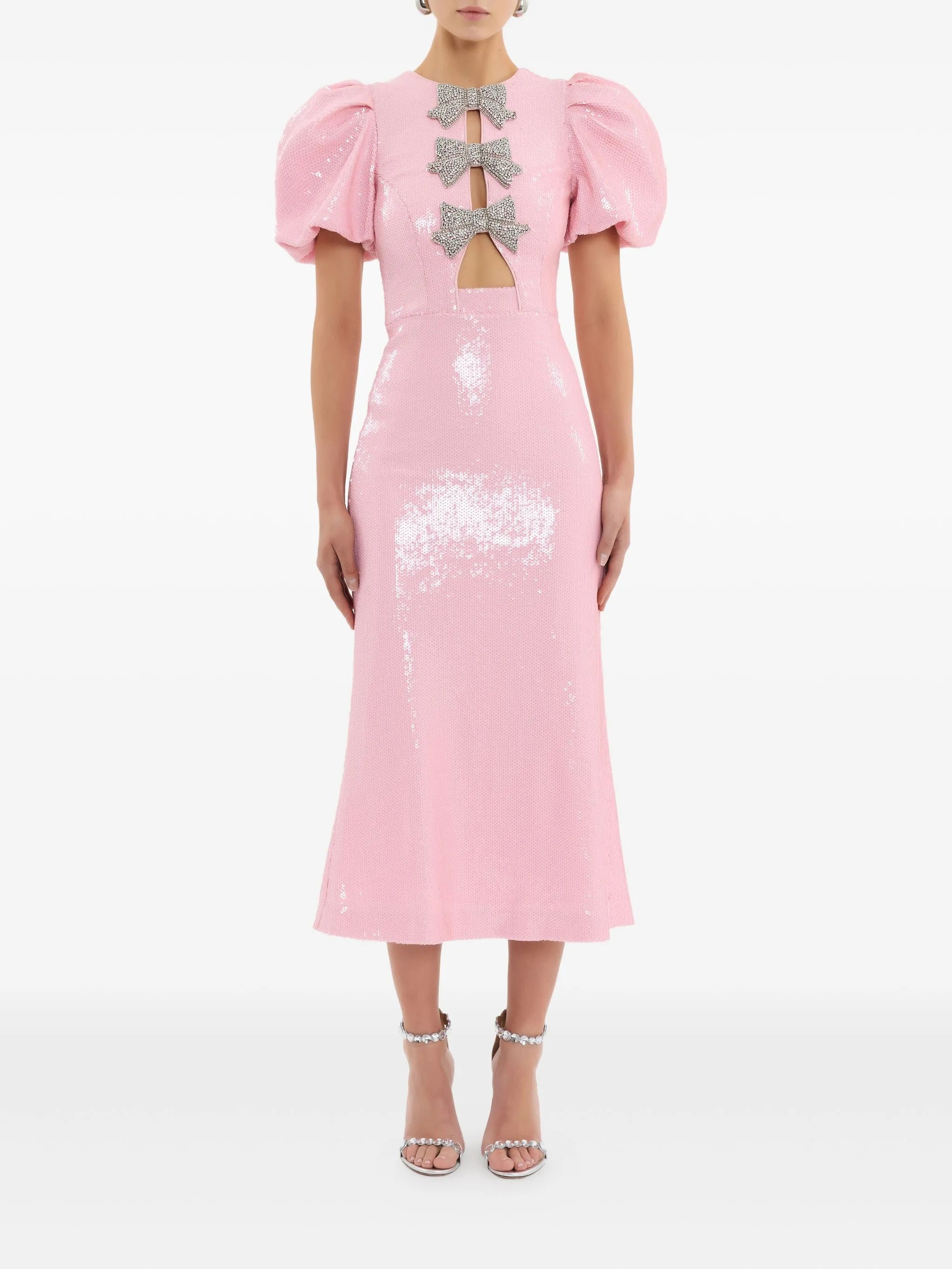 bow puff-sleeve lydia midi dress