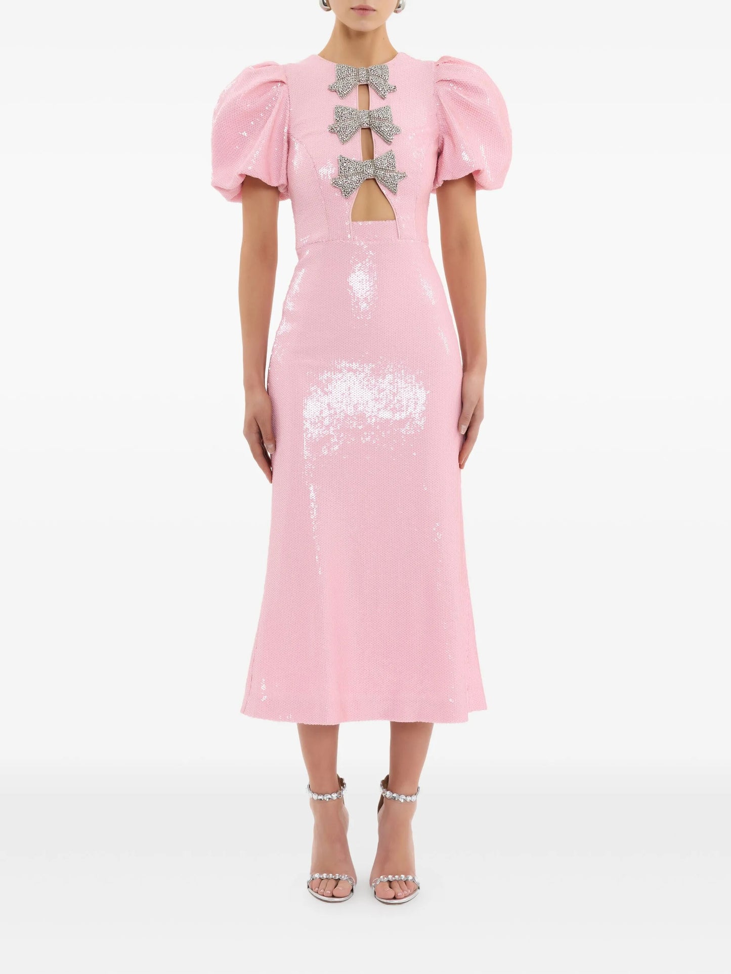 bow puff-sleeve lydia midi dress