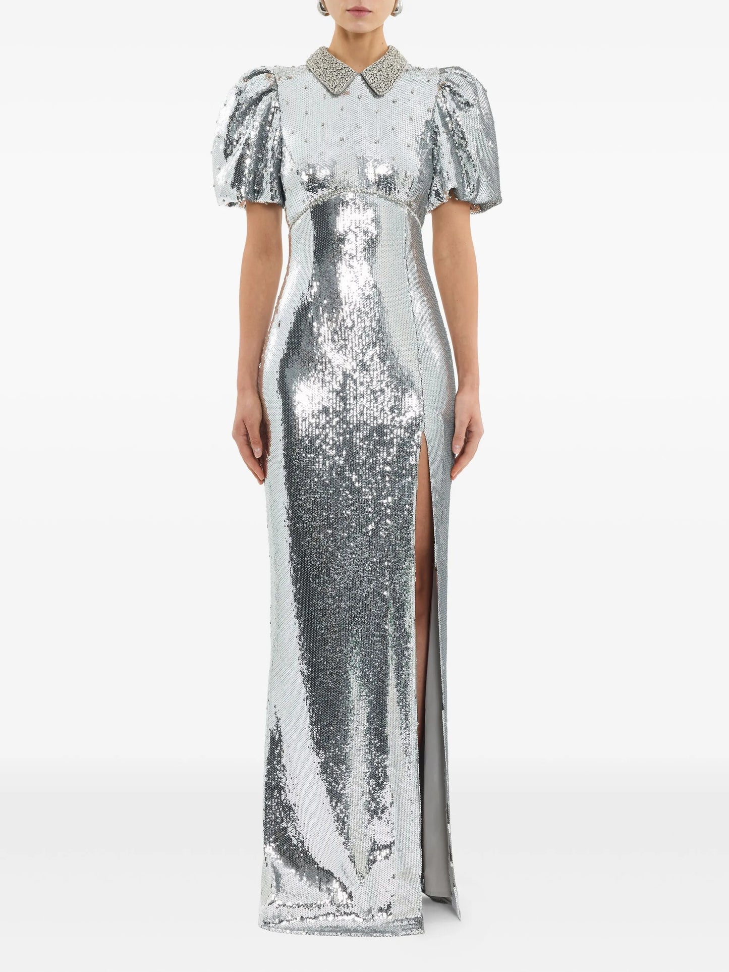 Olympia short-sleeve embellished maxi dress