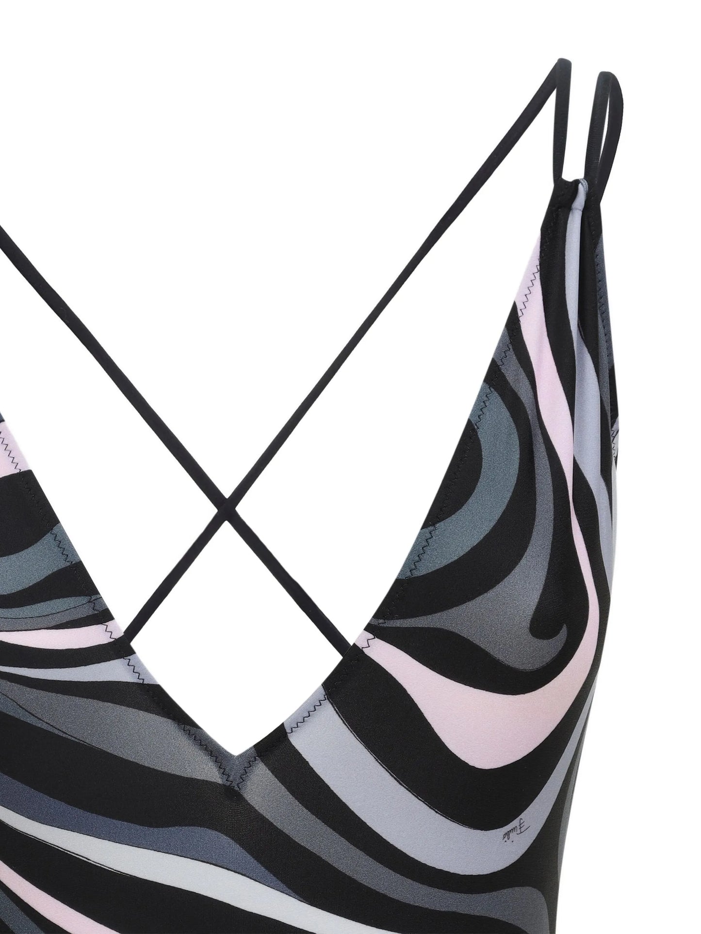 Marmo-print cross-back swirl swimsuit