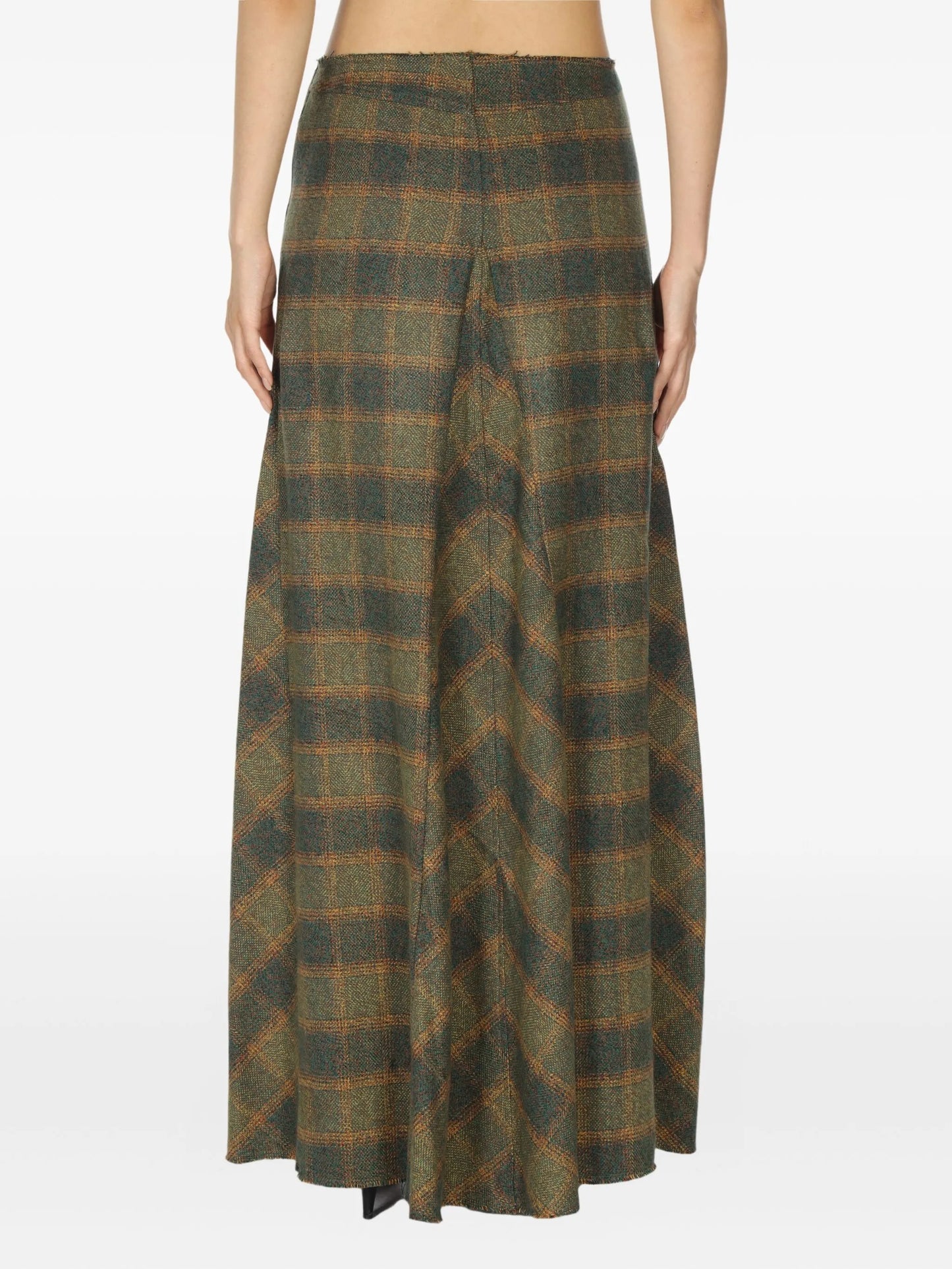 check-pattern pleated maxi skirt