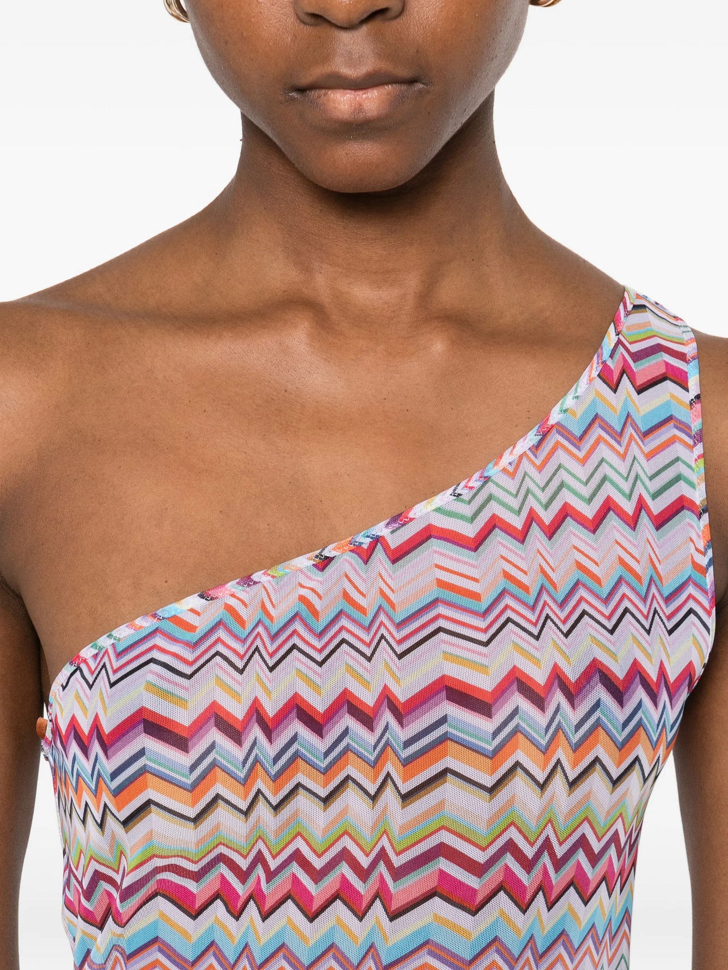 one-shoulder chevron maxi dress