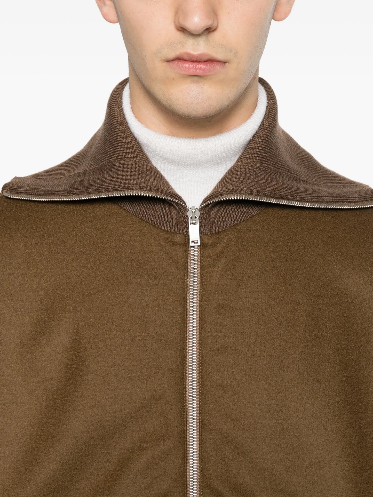 zip-up ribbed bomber jacket