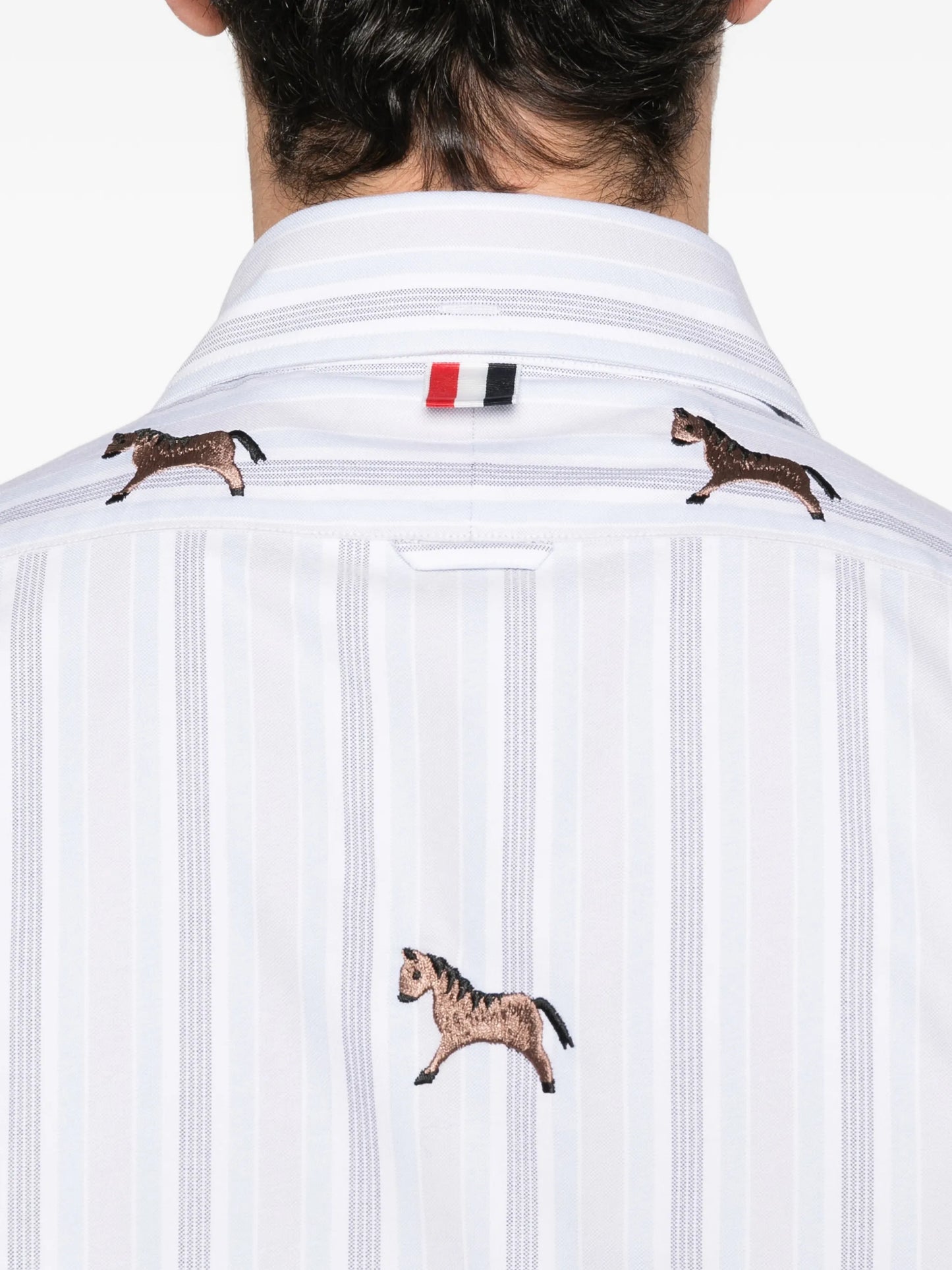 horse-embroidery striped satin shirt