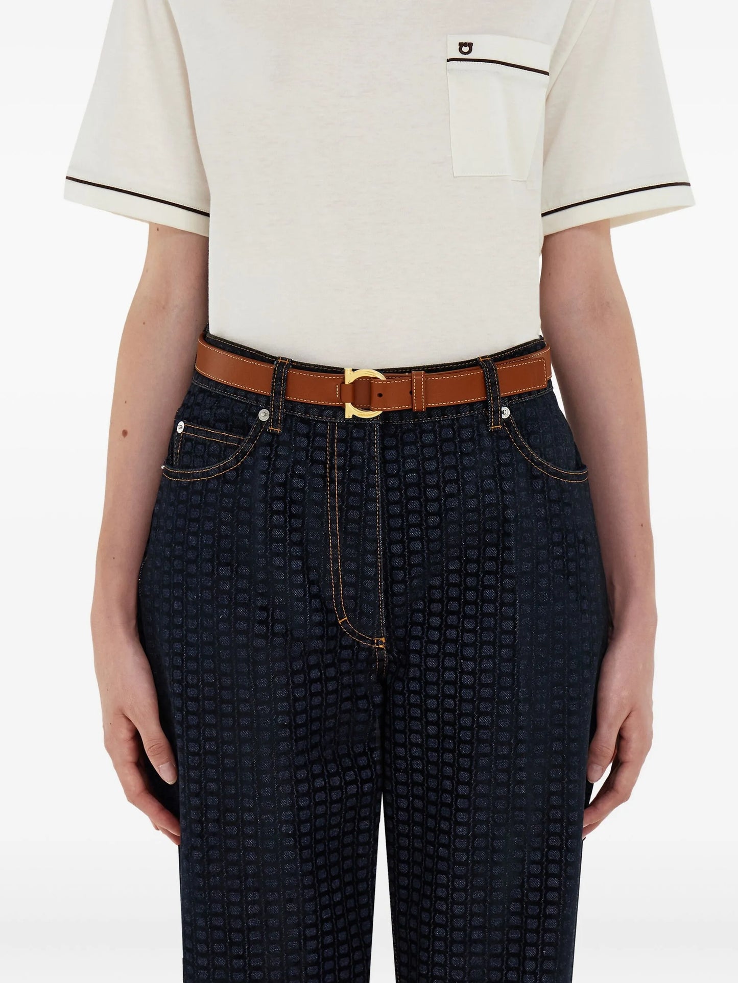 stitched gancini belt