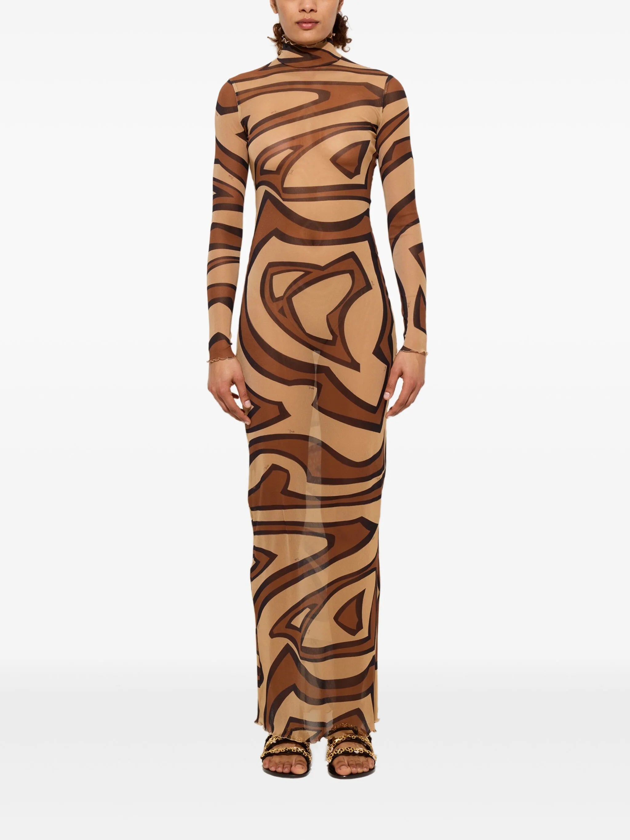 wave-print turtleneck dress