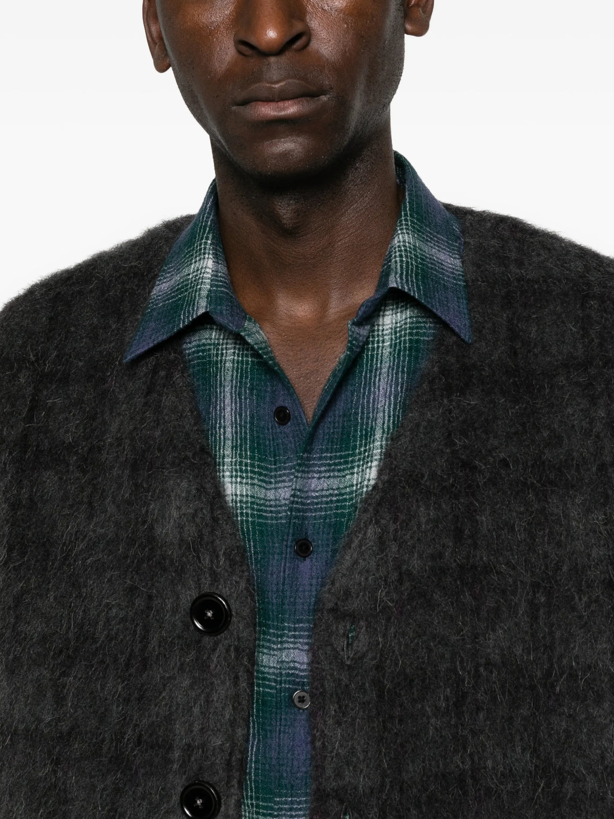 checked cardigan
