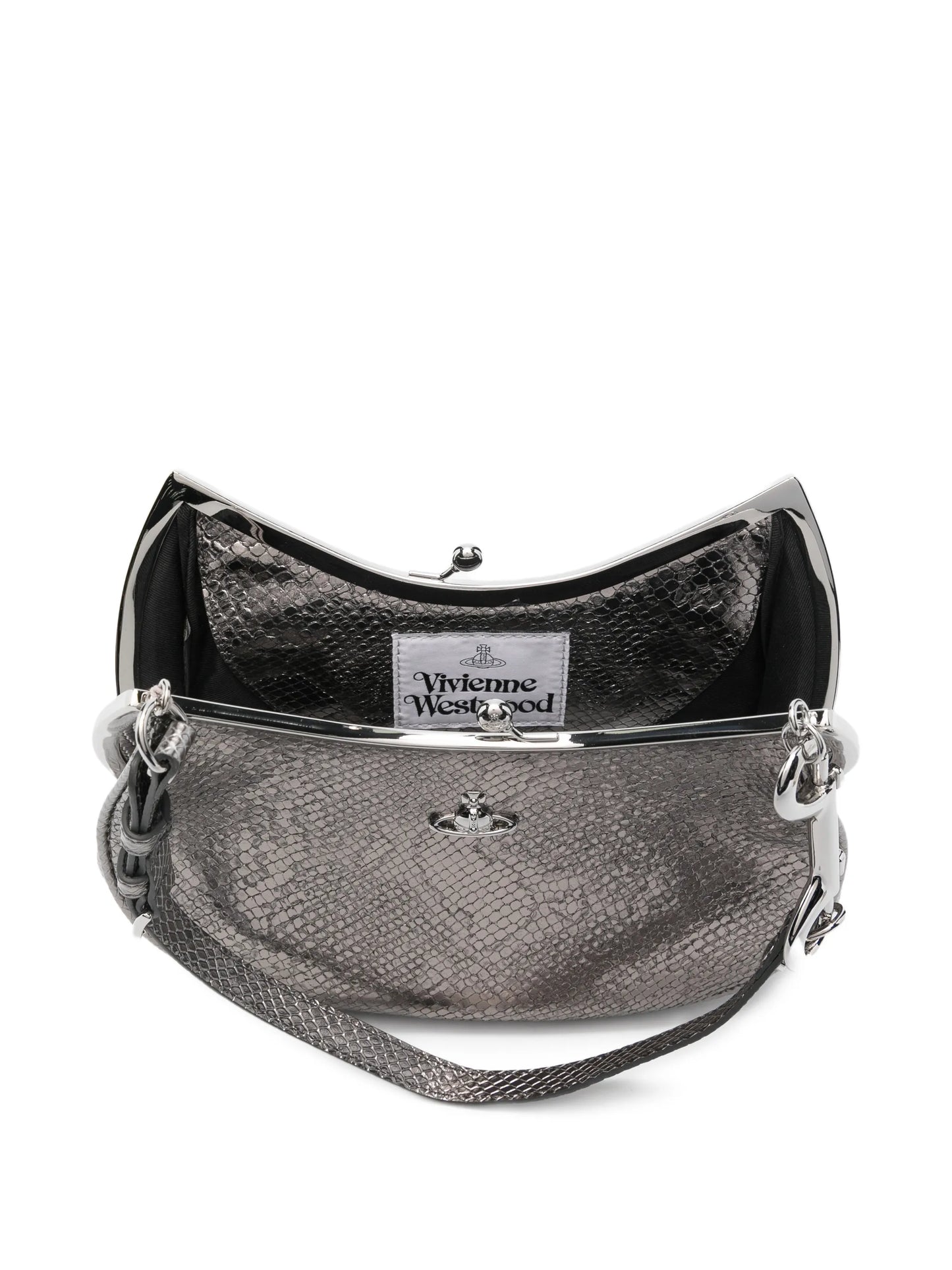 python-embossed leather shoulder bag