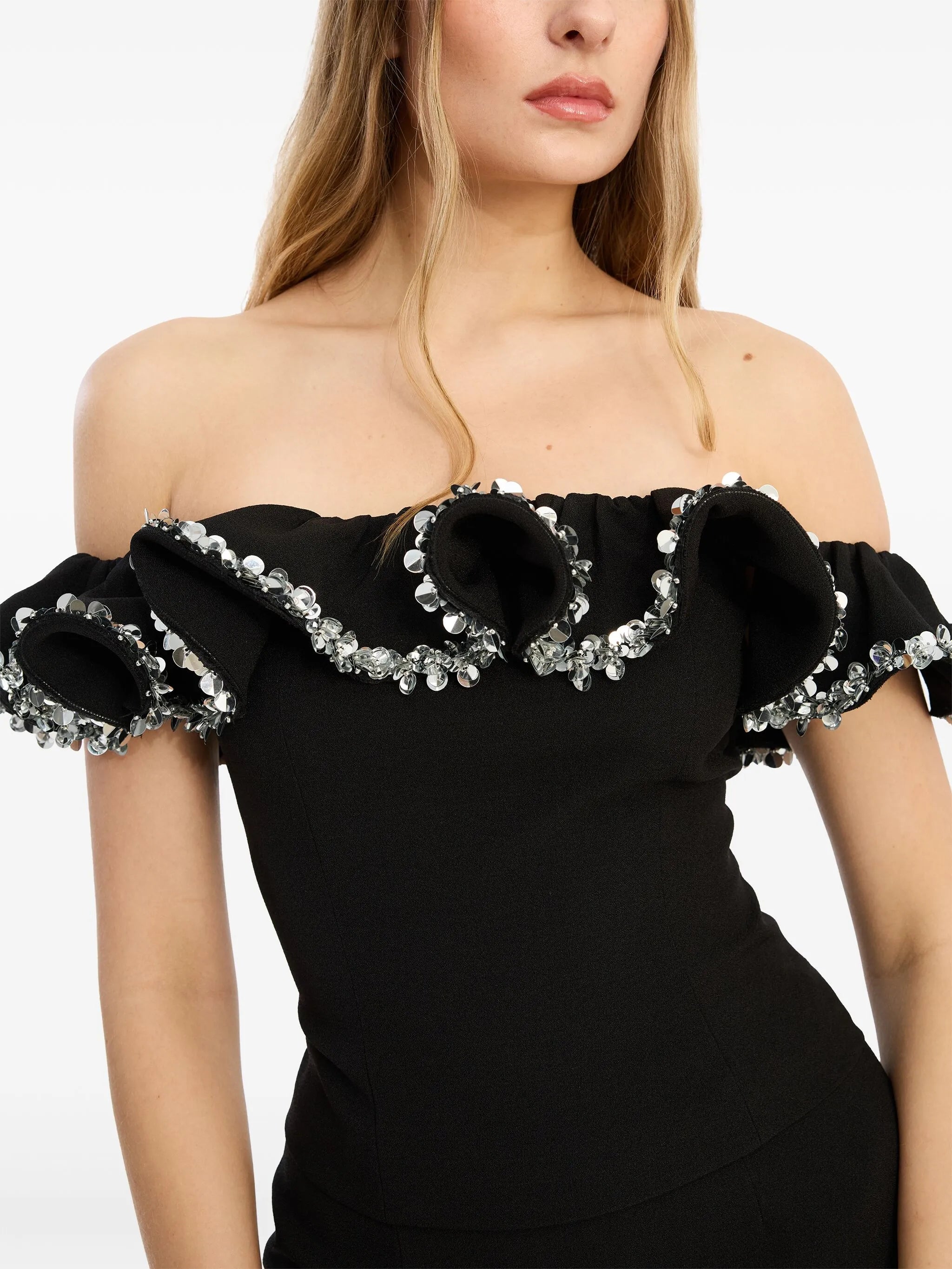 crepe ruffle top