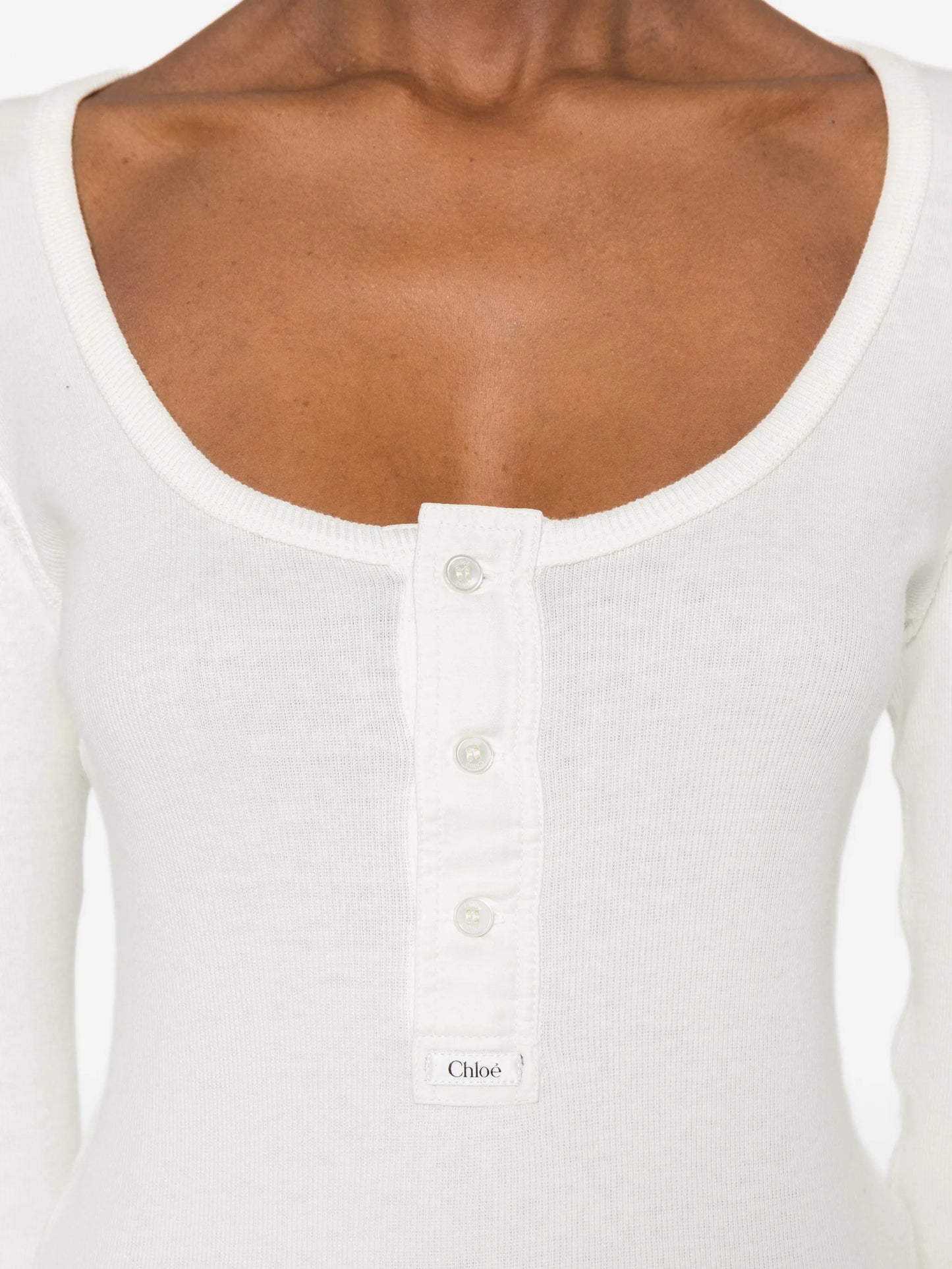 Henley ribbed-knit long-sleeve top