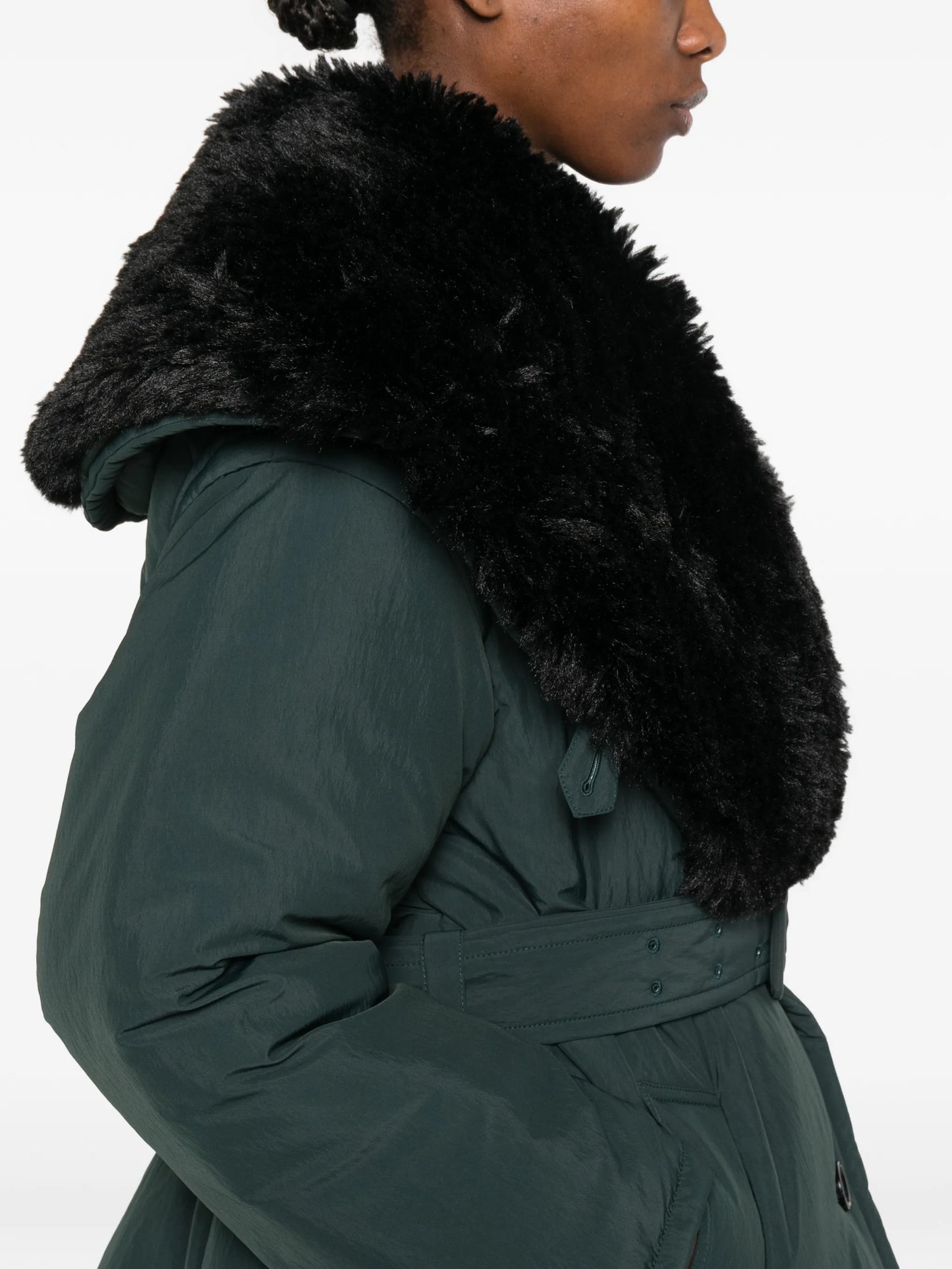 detachable shearling collar belted coat