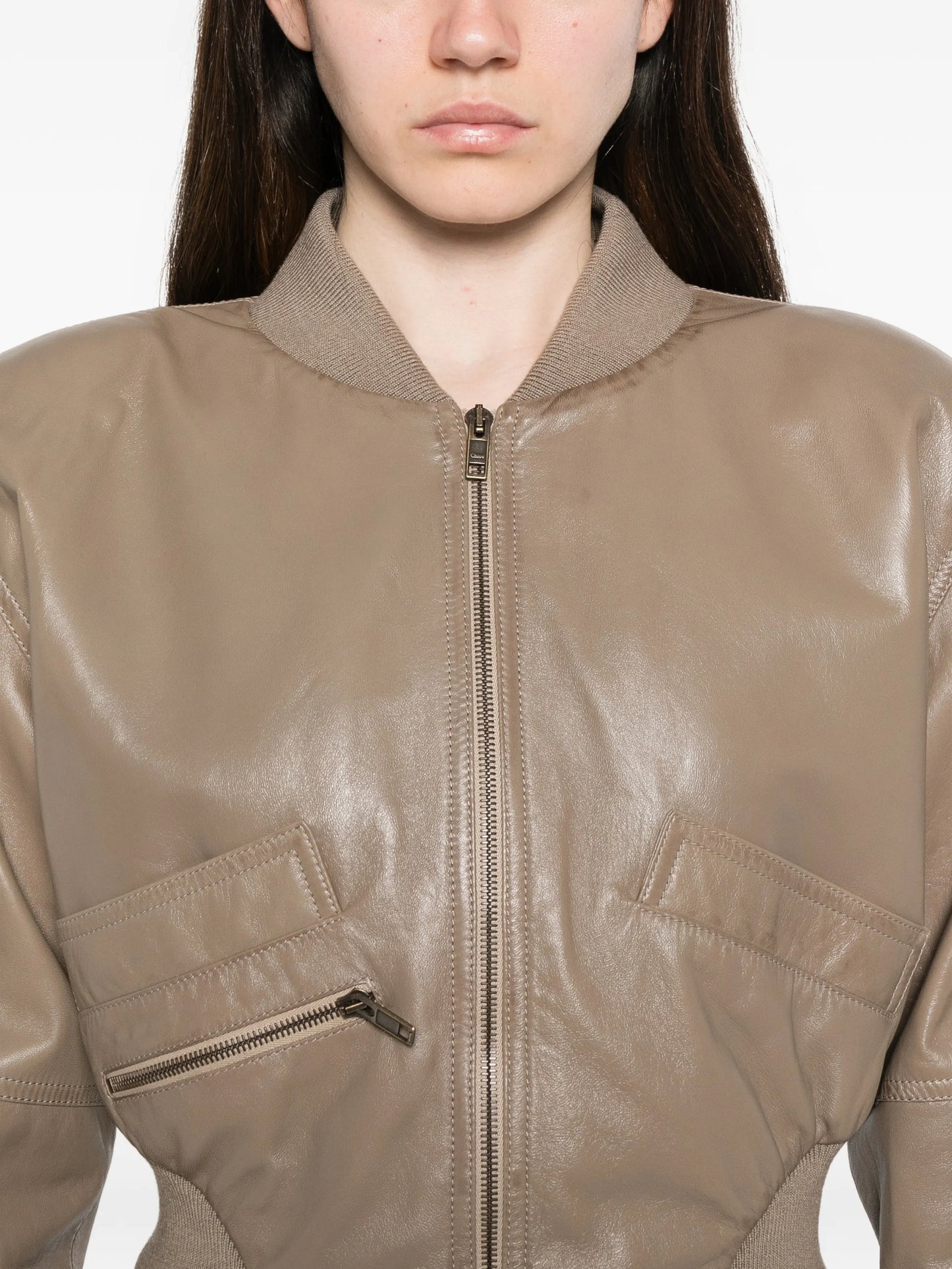 padded-shoulders leather crop jacket