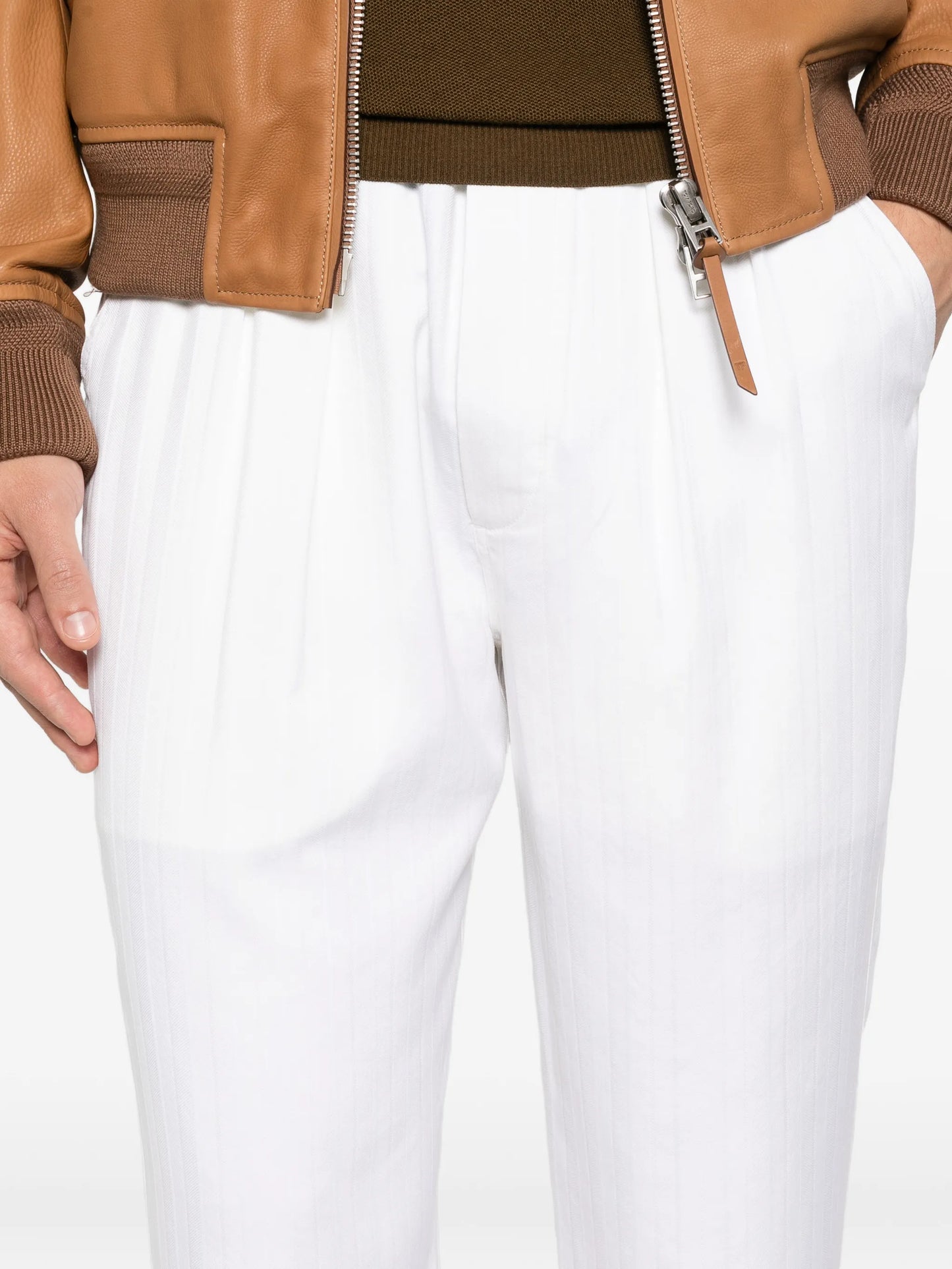 herringbone pleated trousers