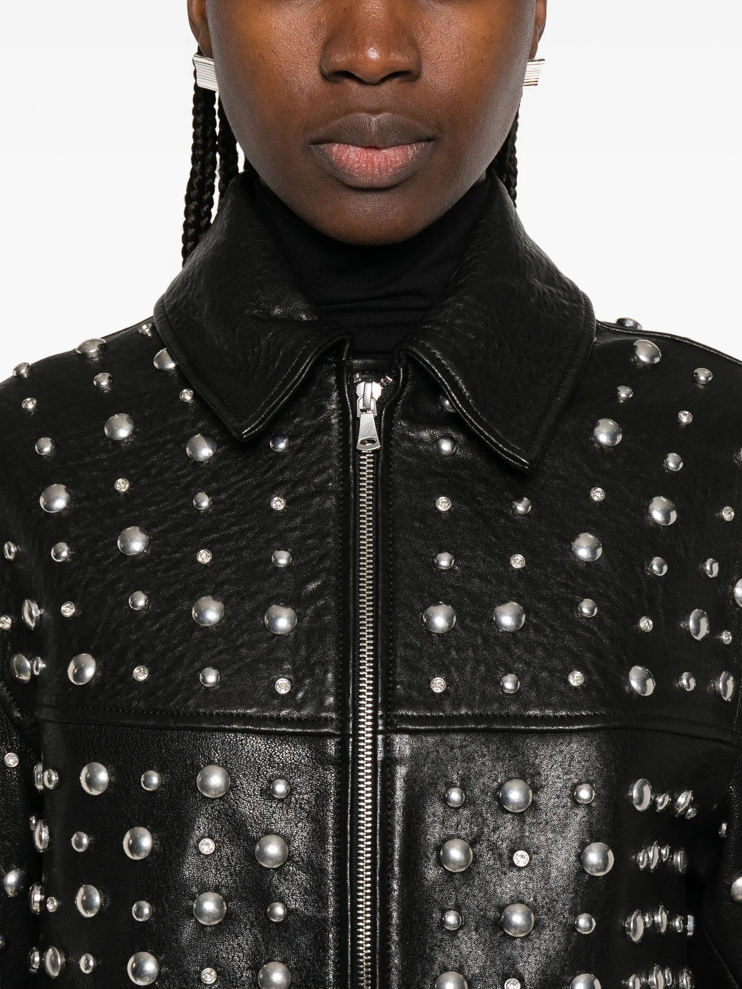 studded zip leather jacket